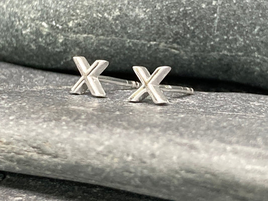 Mini Kiss X - 925 Sterling Silver Stud Earrings