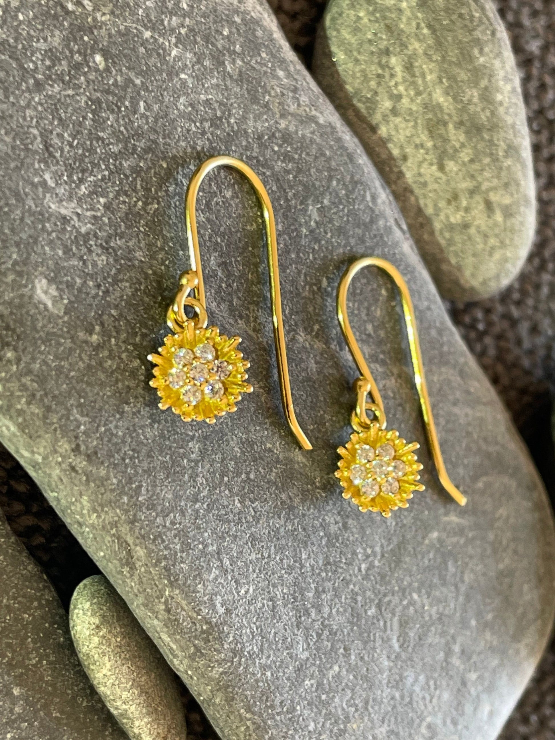 Electric Deco Flower - 14ct Gold Plated 925 Sterling Silver Cubic Zirconia CZ Drop Earrings