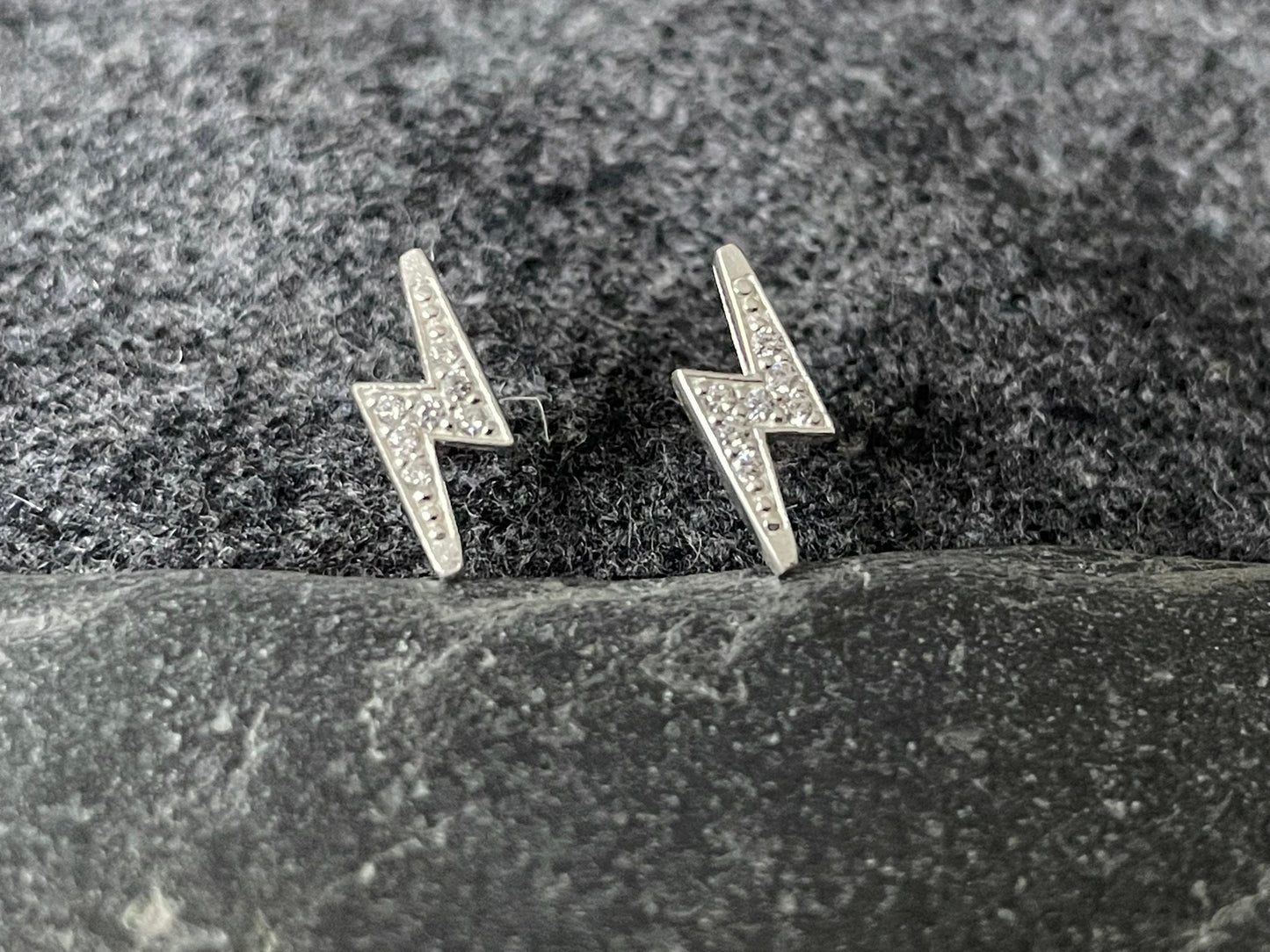 Lightning Bolt - 925 Sterling Silver Cubic Zirconia Ear Studs CZ