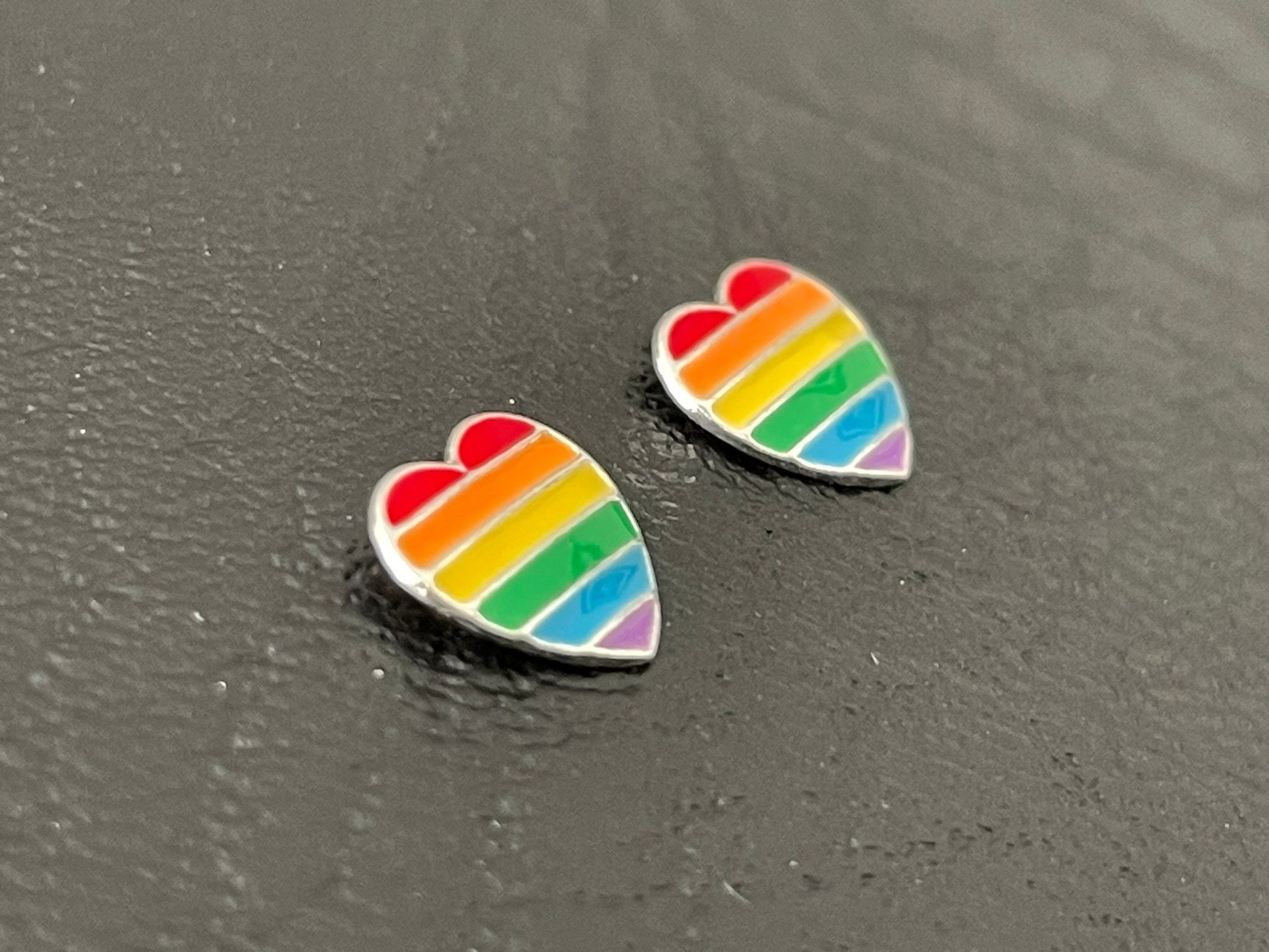 Pride Rainbow Heart - 925 Sterling Silver Colourful Stud Earrings