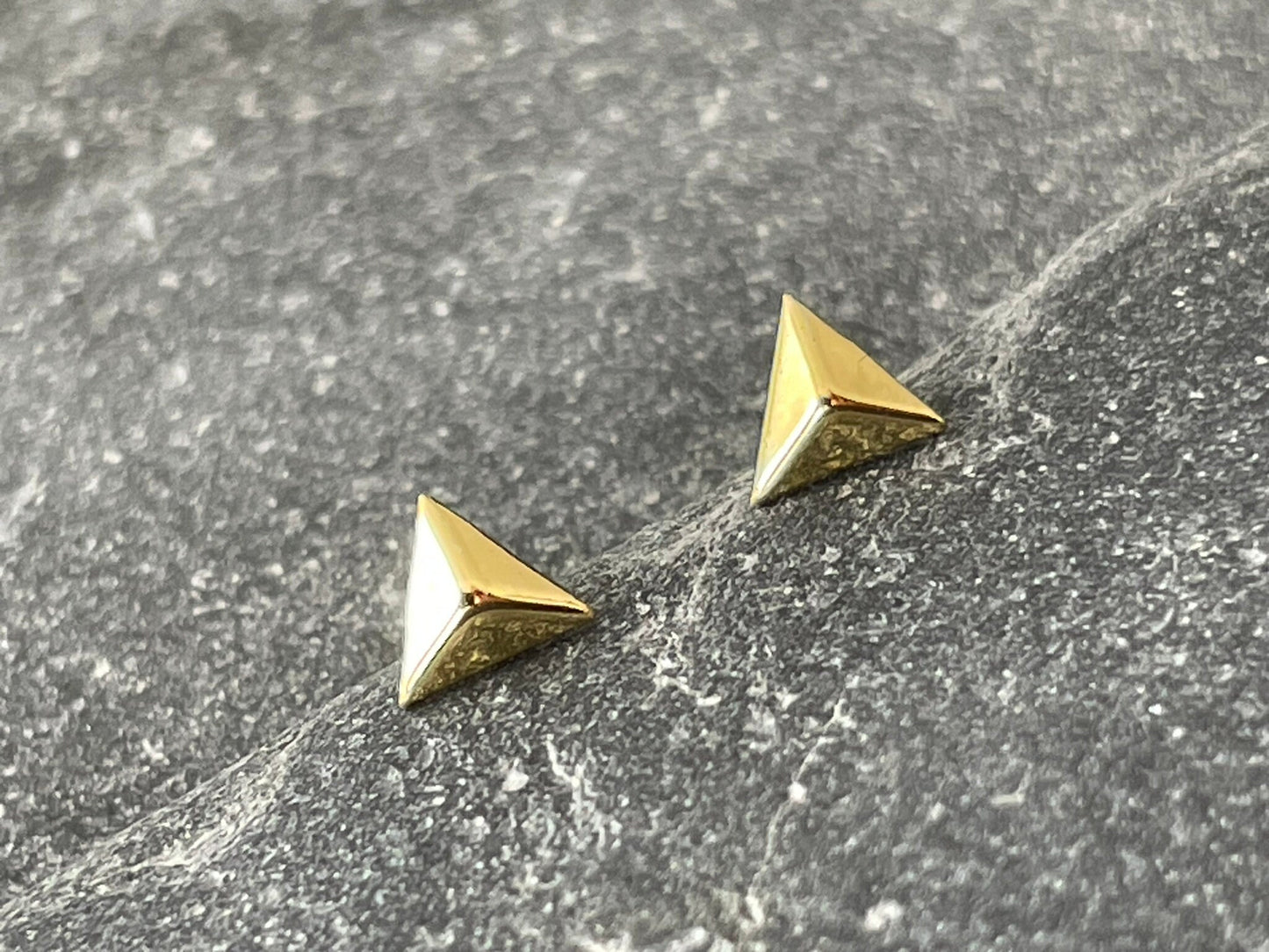 Triangle - 925 Sterling Silver Plain Gold Plated Ear Studs Boxed