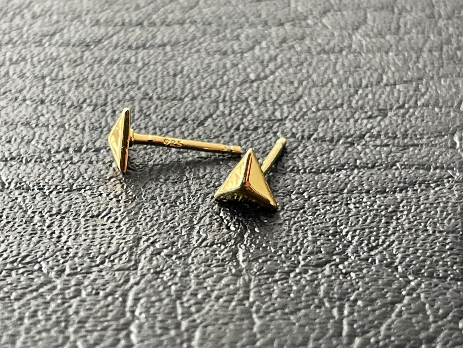 Triangle - 925 Sterling Silver Plain Gold Plated Ear Studs Boxed