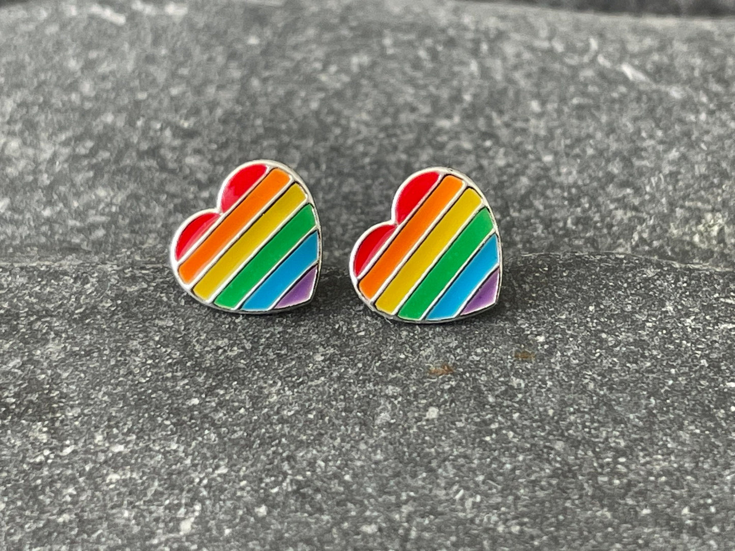 Pride Rainbow Heart - 925 Sterling Silver Colourful Stud Earrings