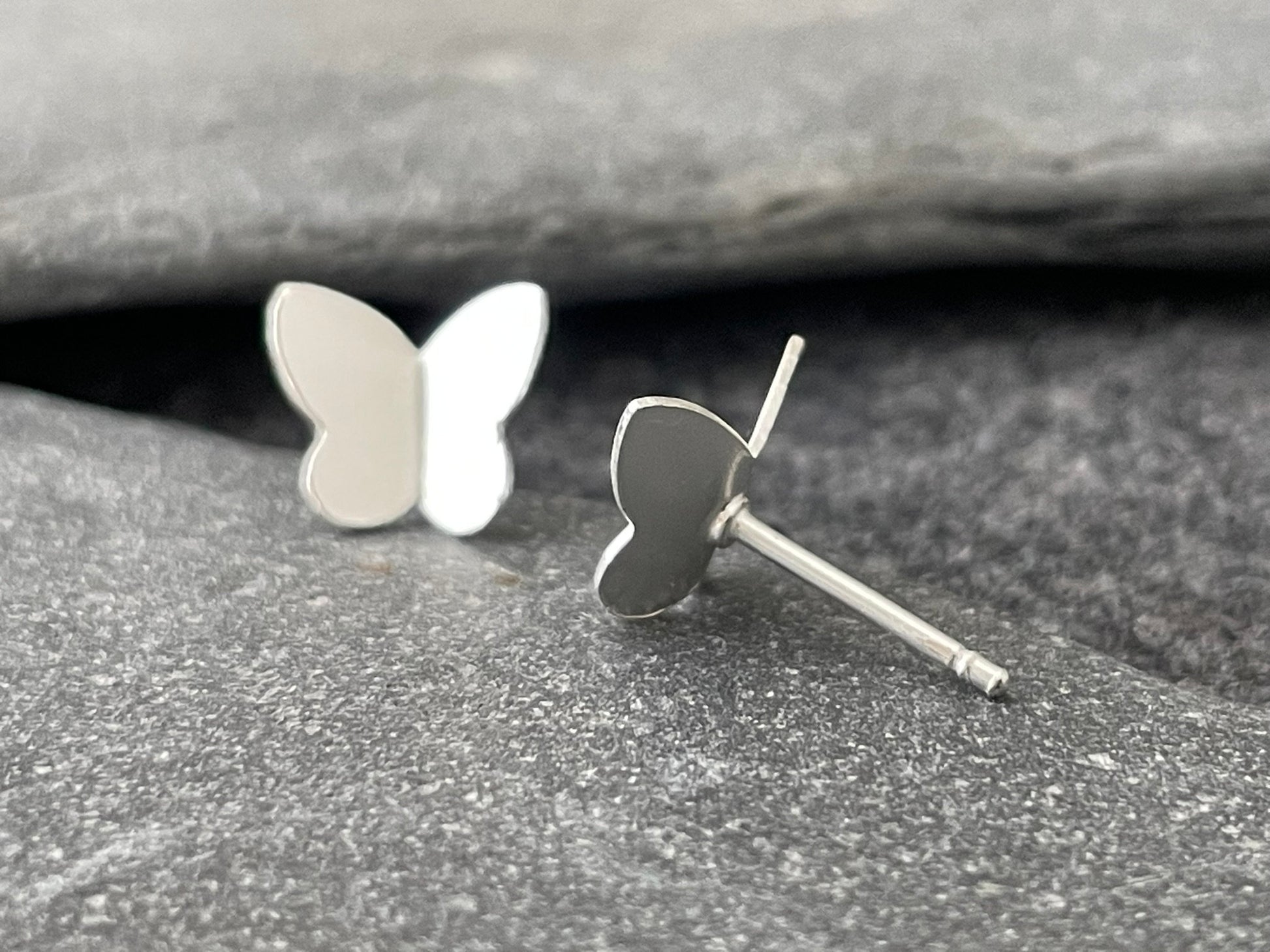 Butterfly - 925 Sterling Silver Plain Ear Studs - Boxed