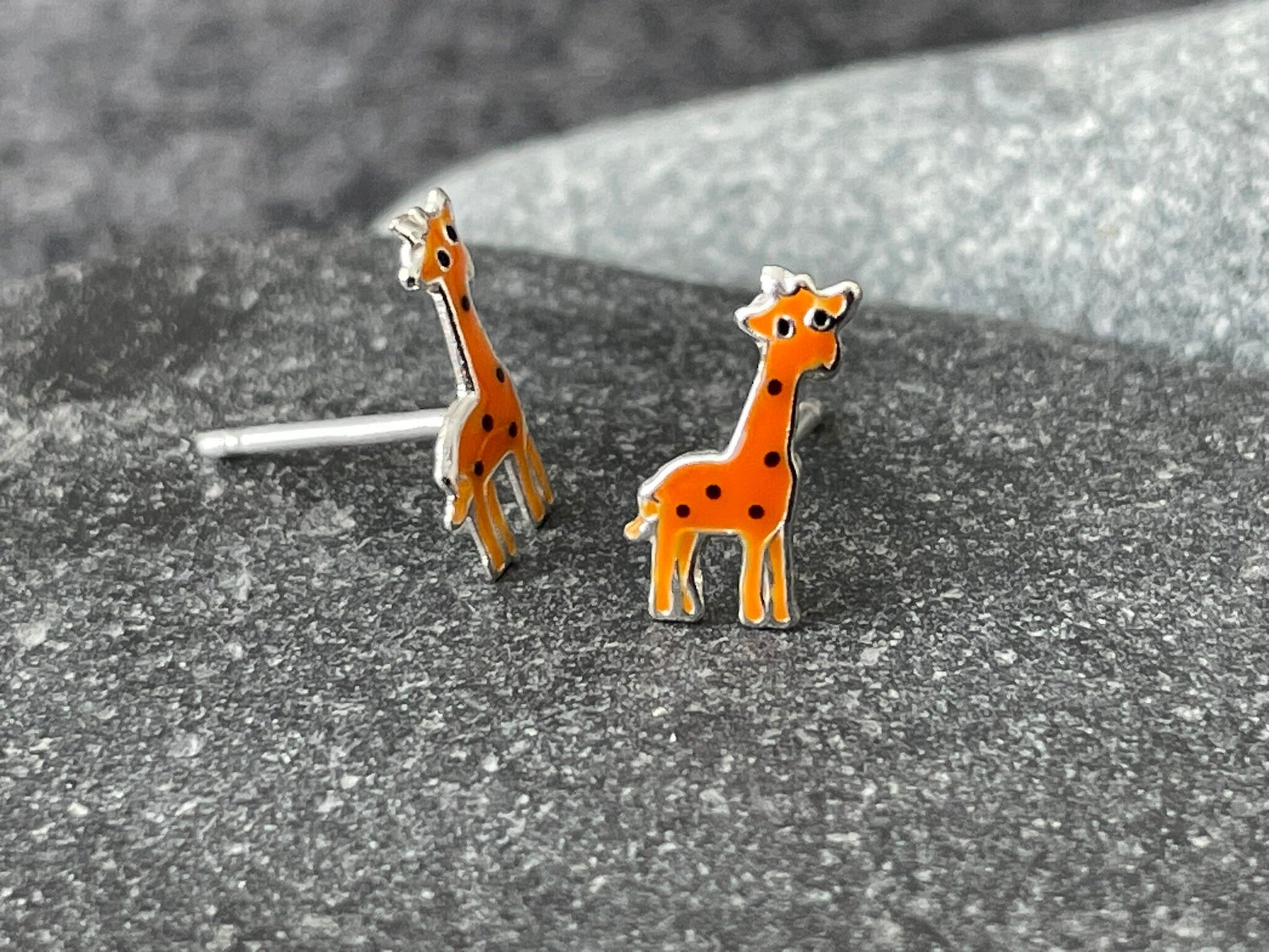 Giraffe - 925 Sterling Silver Colourful Children’s Stud Earrings - The Silver Bear Company