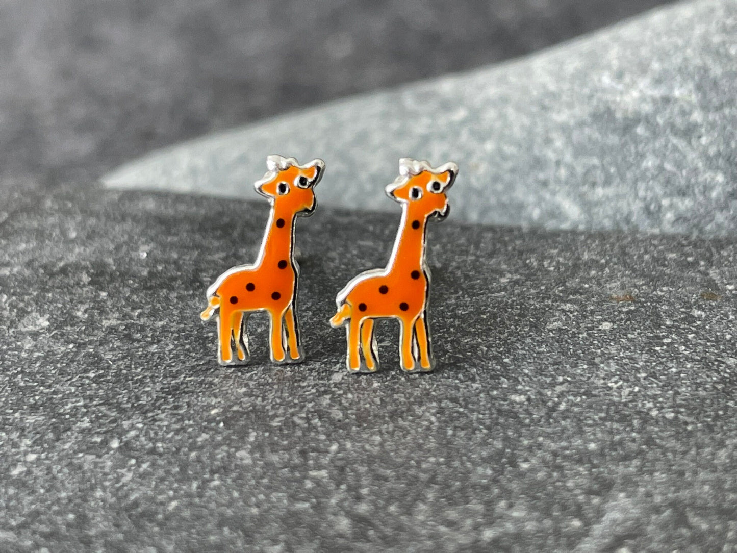 Giraffe - 925 Sterling Silver Colourful Children’s Stud Earrings - The Silver Bear Company