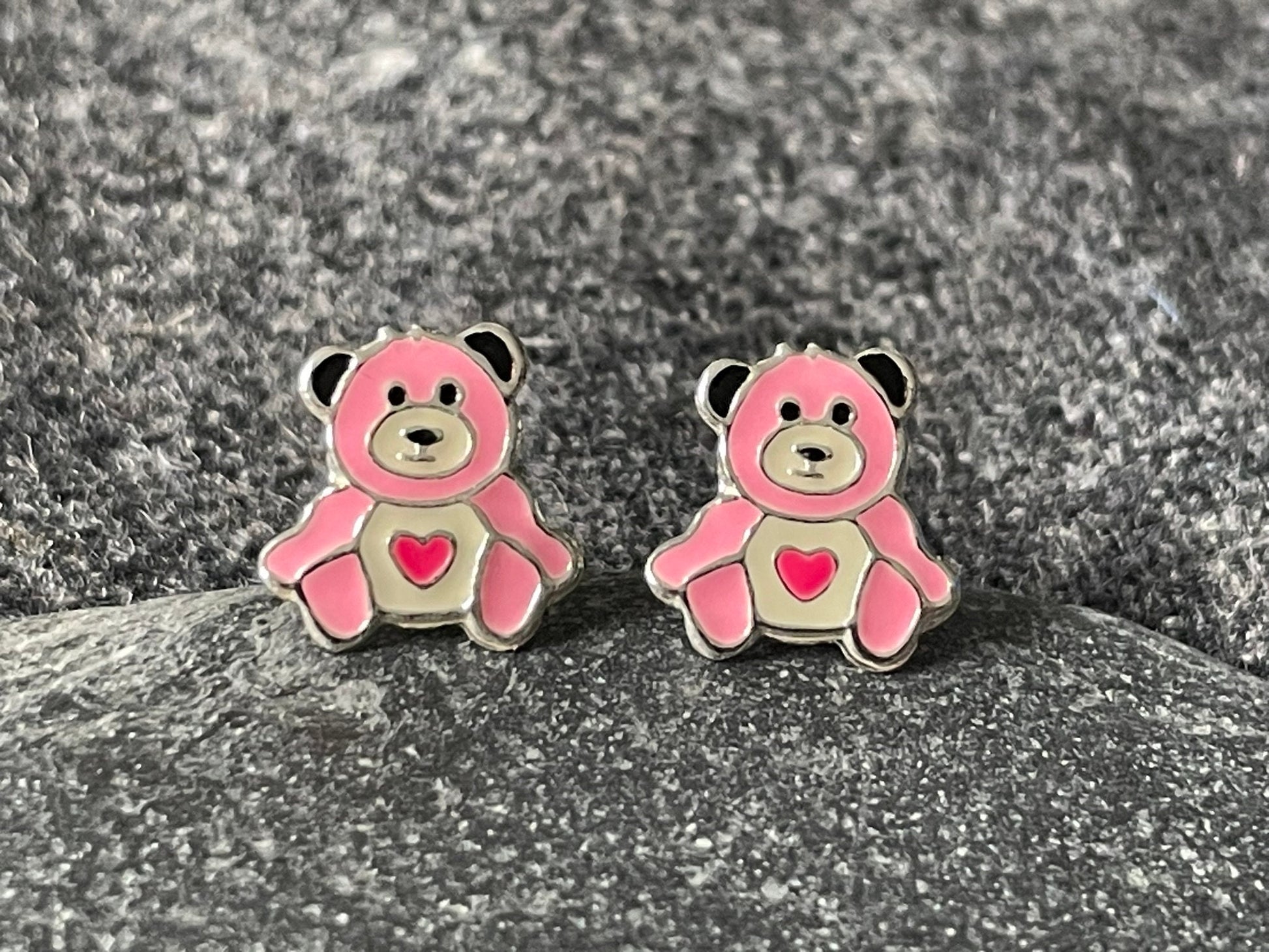Care Bear Heart - 925 Sterling Silver Colourful Ear Studs