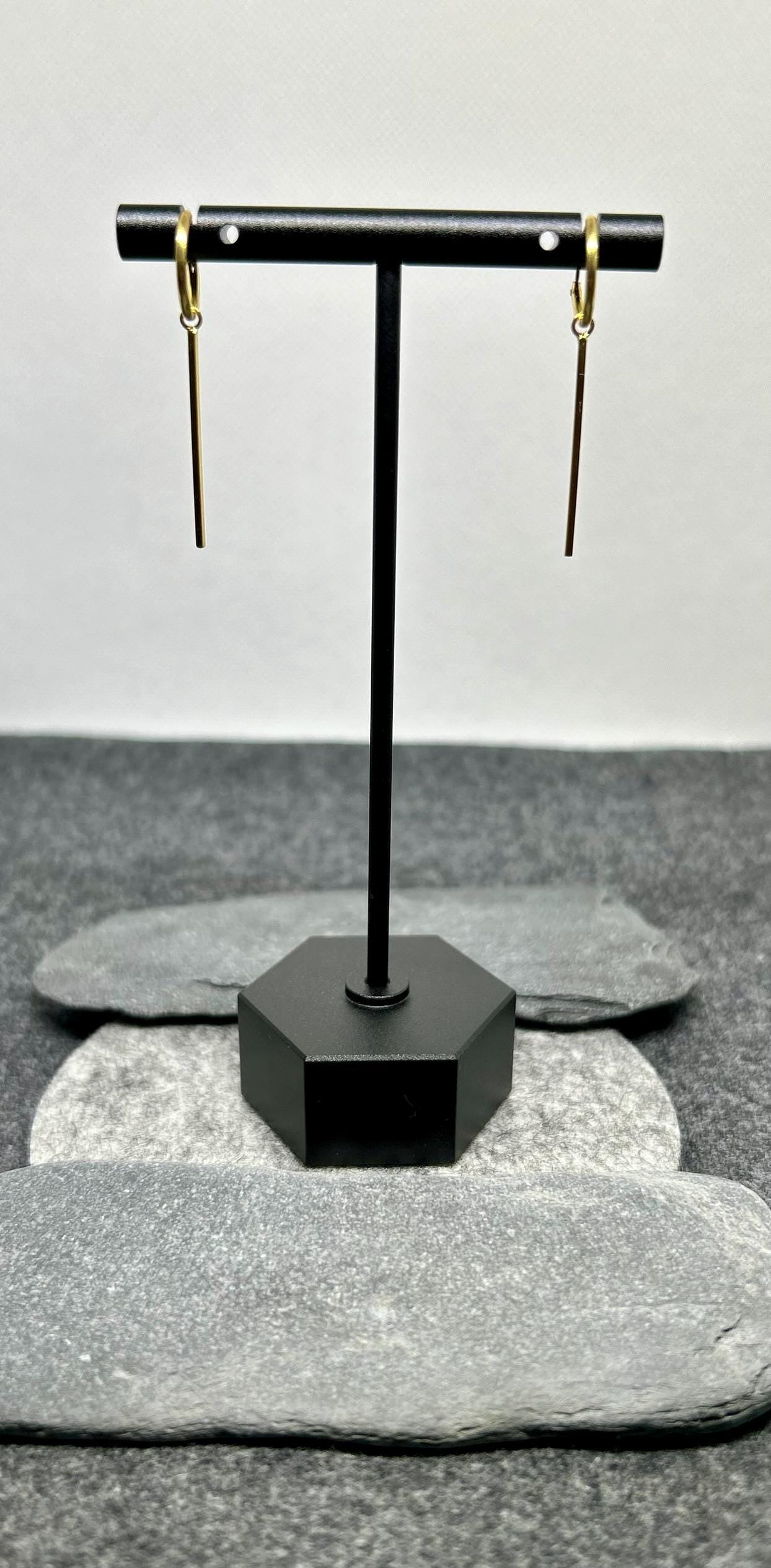 Bar - 14k Gold Plated 925 Sterling Silver Bar Charm Ear Hoops