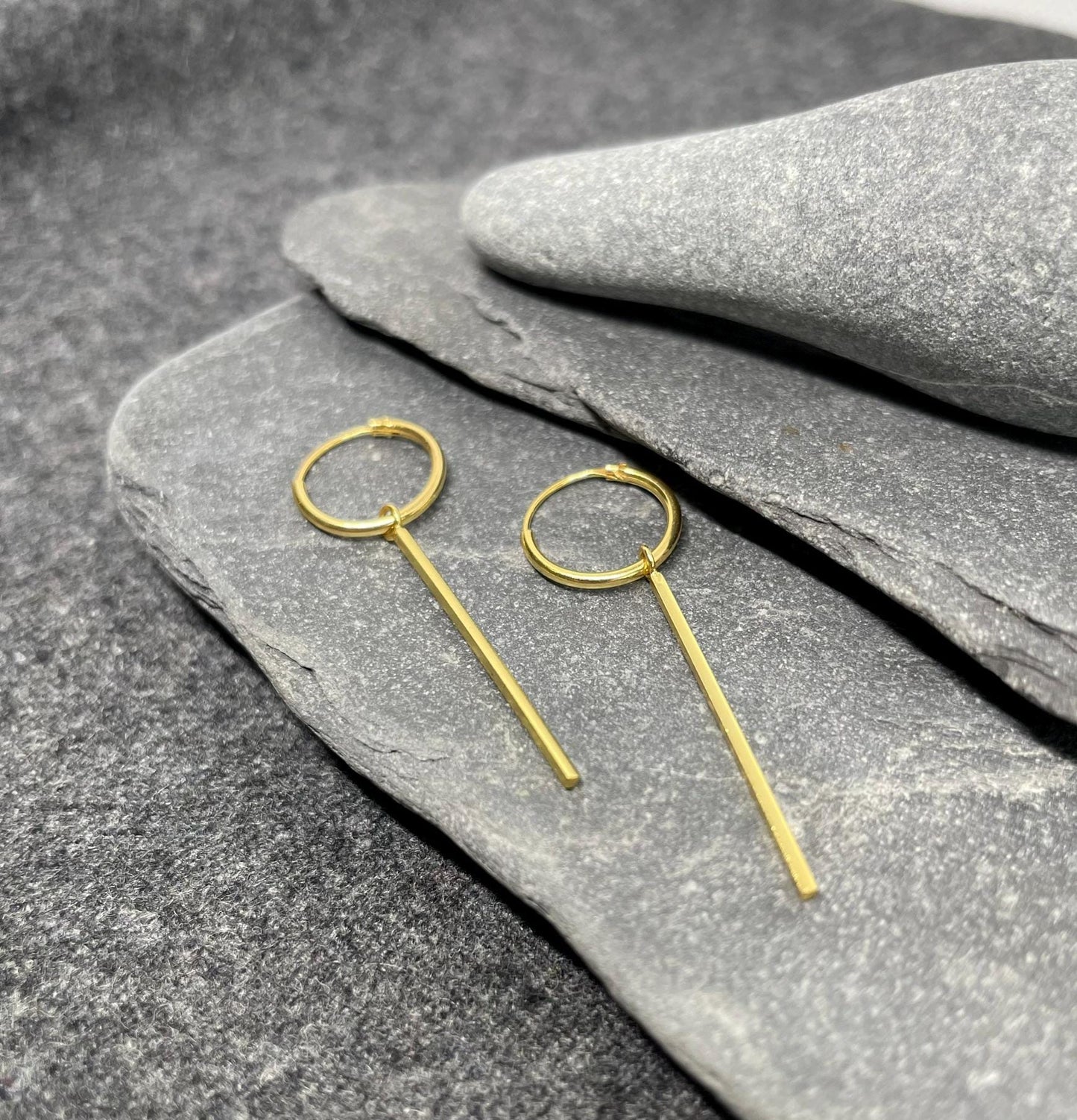 Bar - 14k Gold Plated 925 Sterling Silver Bar Charm Ear Hoops