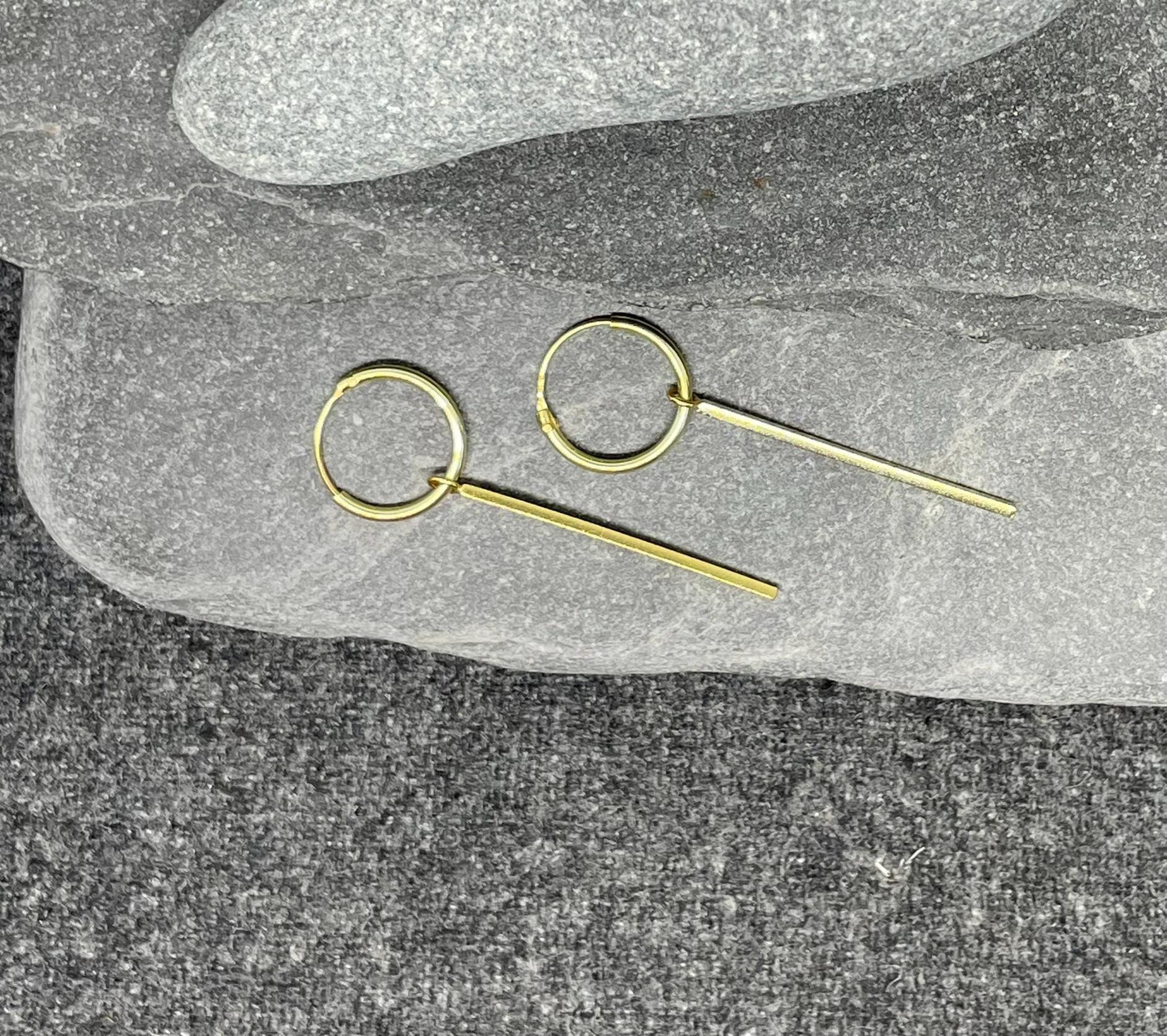 Bar - 14k Gold Plated 925 Sterling Silver Bar Charm Ear Hoops