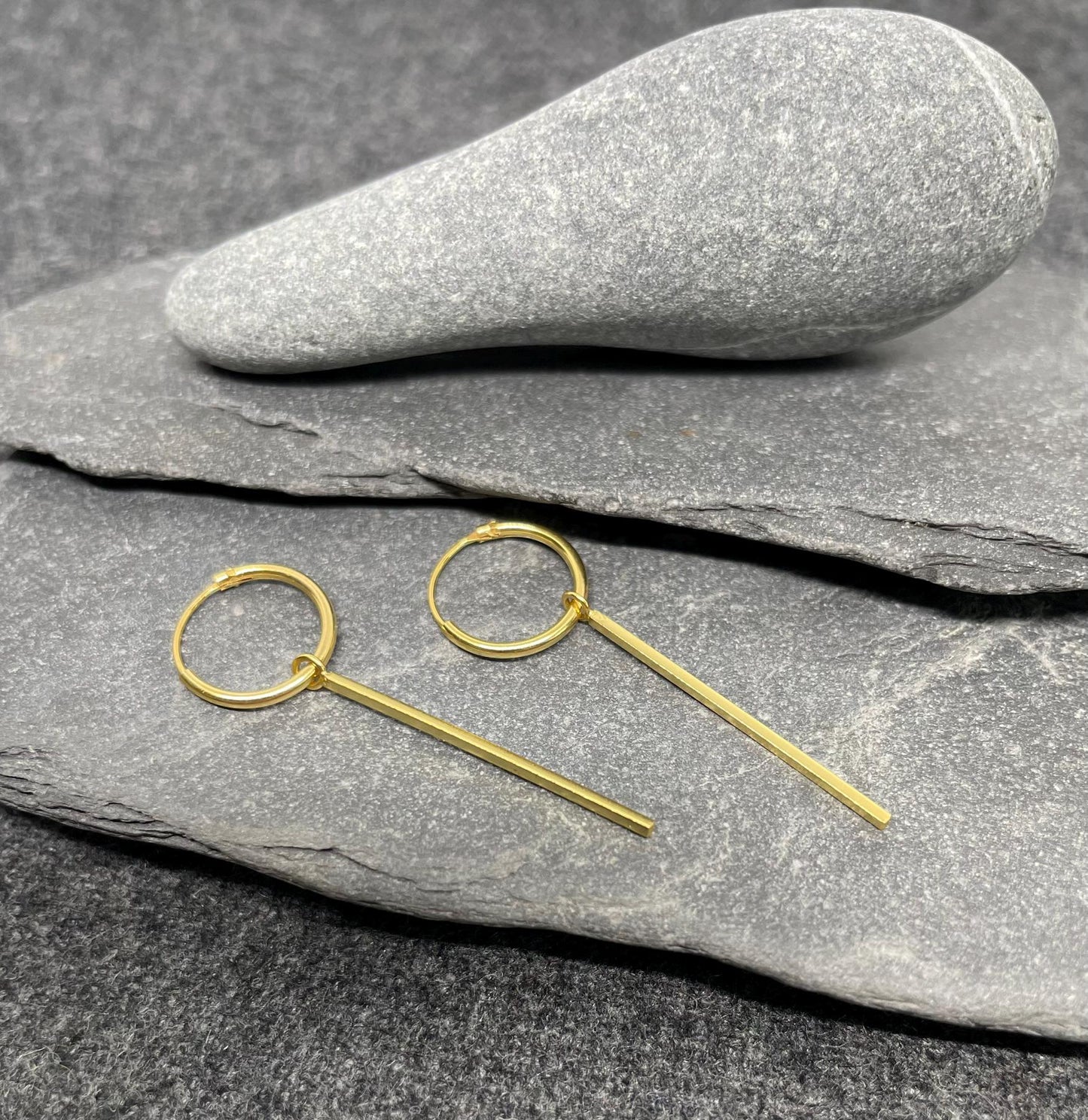 Bar - 14k Gold Plated 925 Sterling Silver Bar Charm Ear Hoops