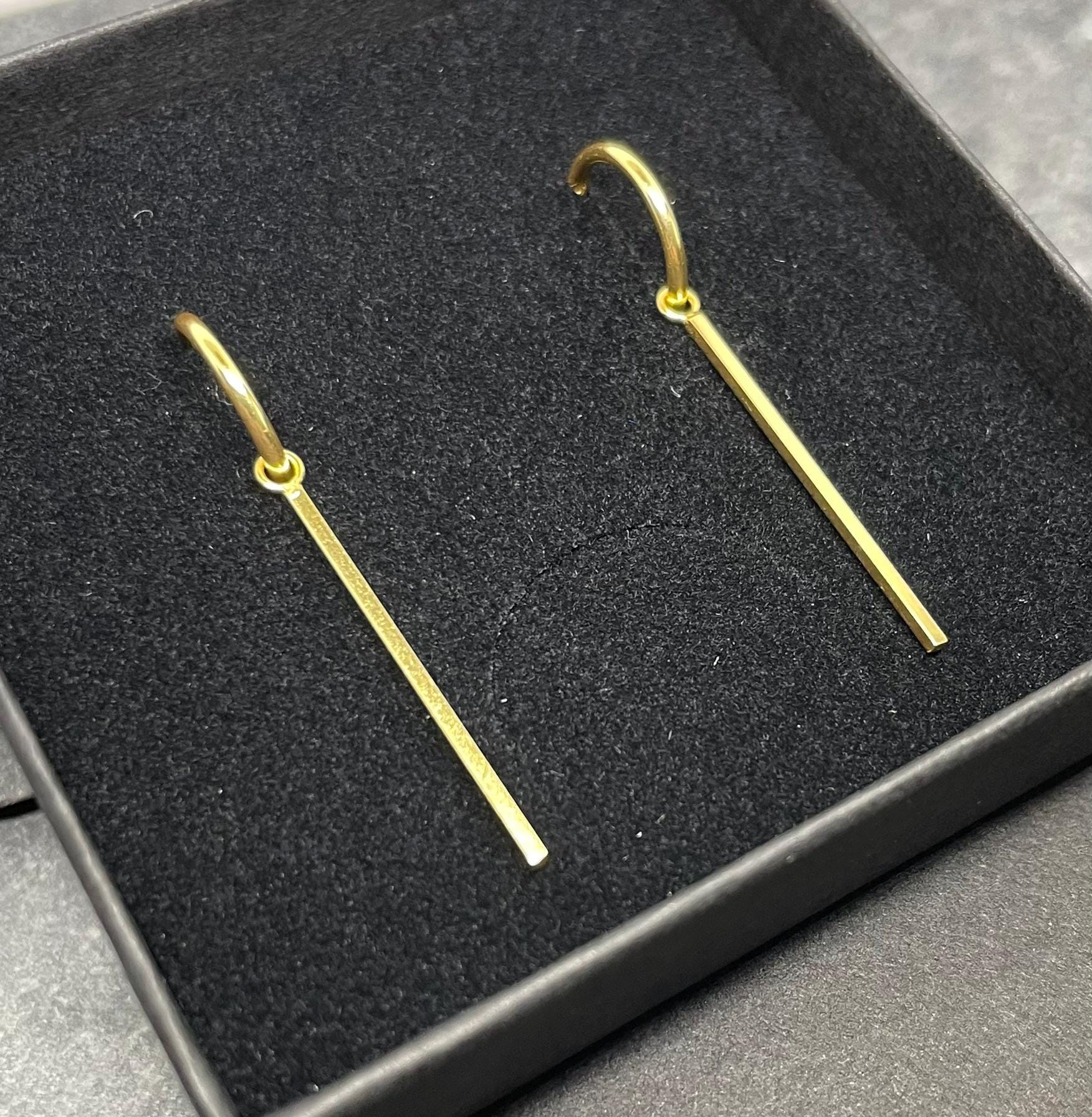 Bar - 14k Gold Plated 925 Sterling Silver Bar Charm Ear Hoops