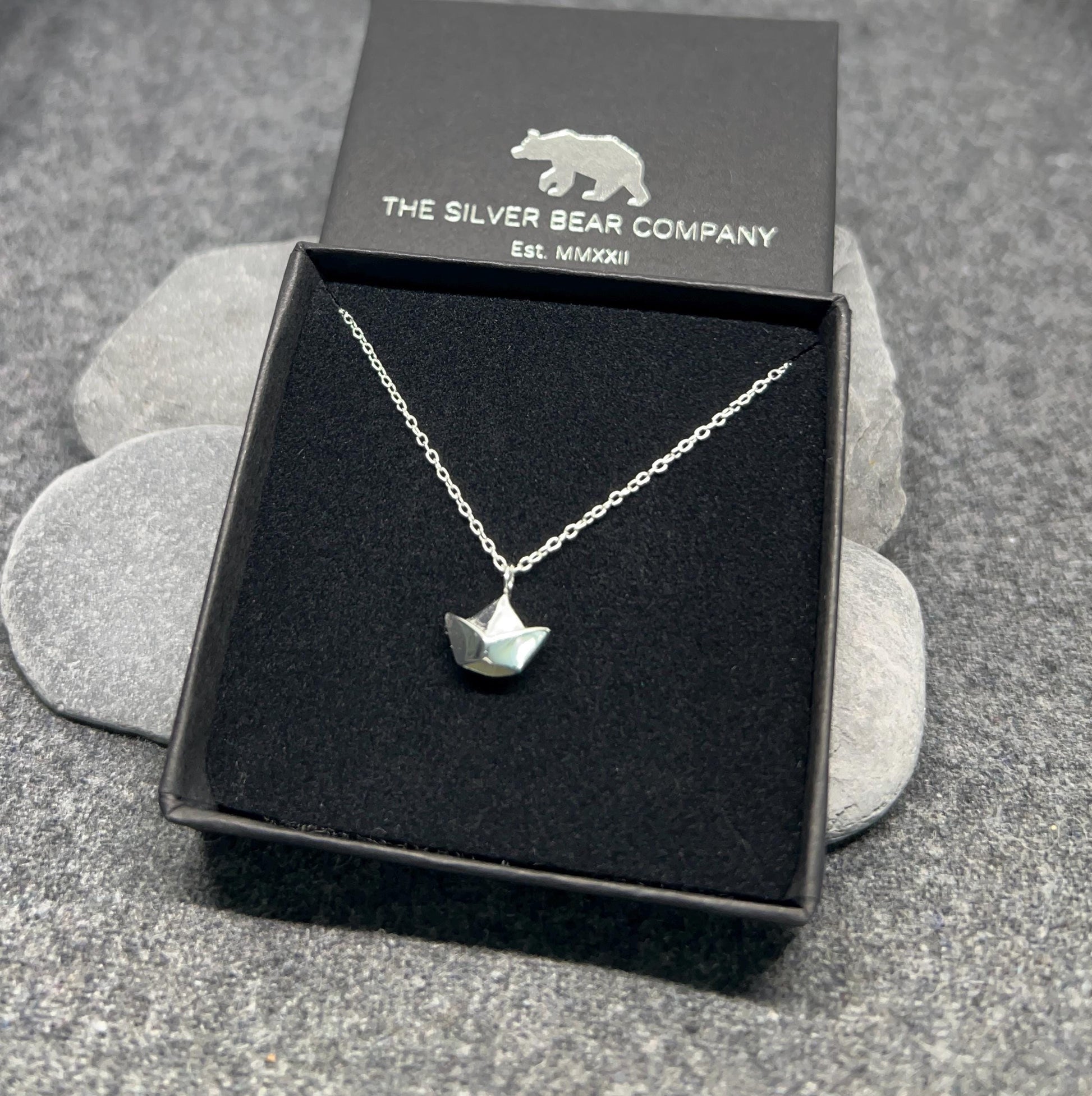 Origami Boat Pendant Necklace in 925 Sterling Silver Plain