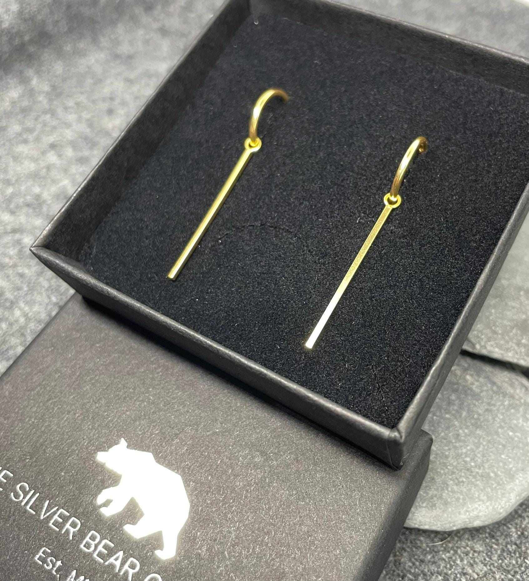 Bar Hoop Earrings in Gold Plated 925 Sterling Silver