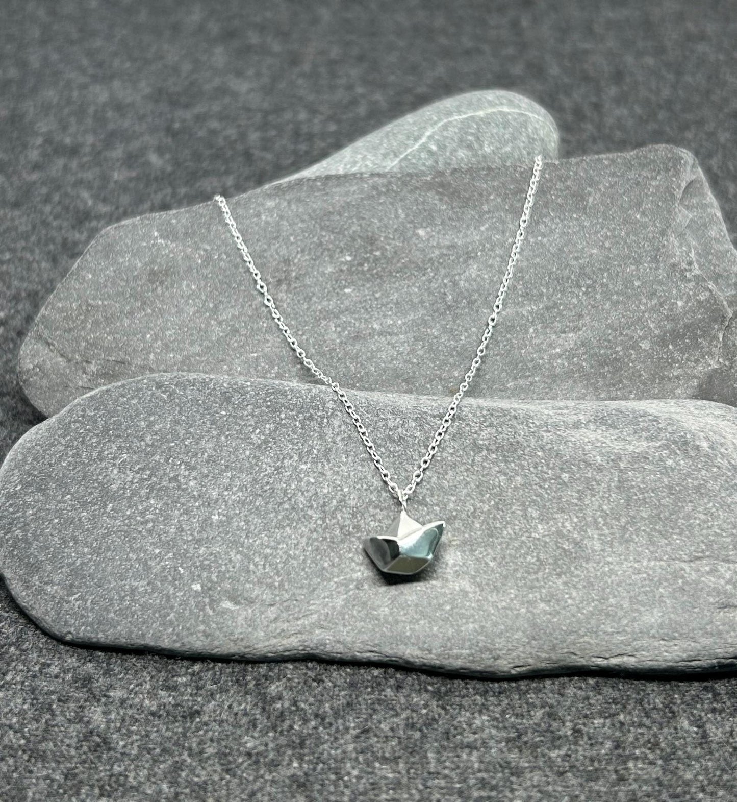 Origami Boat Pendant Necklace in 925 Sterling Silver Plain