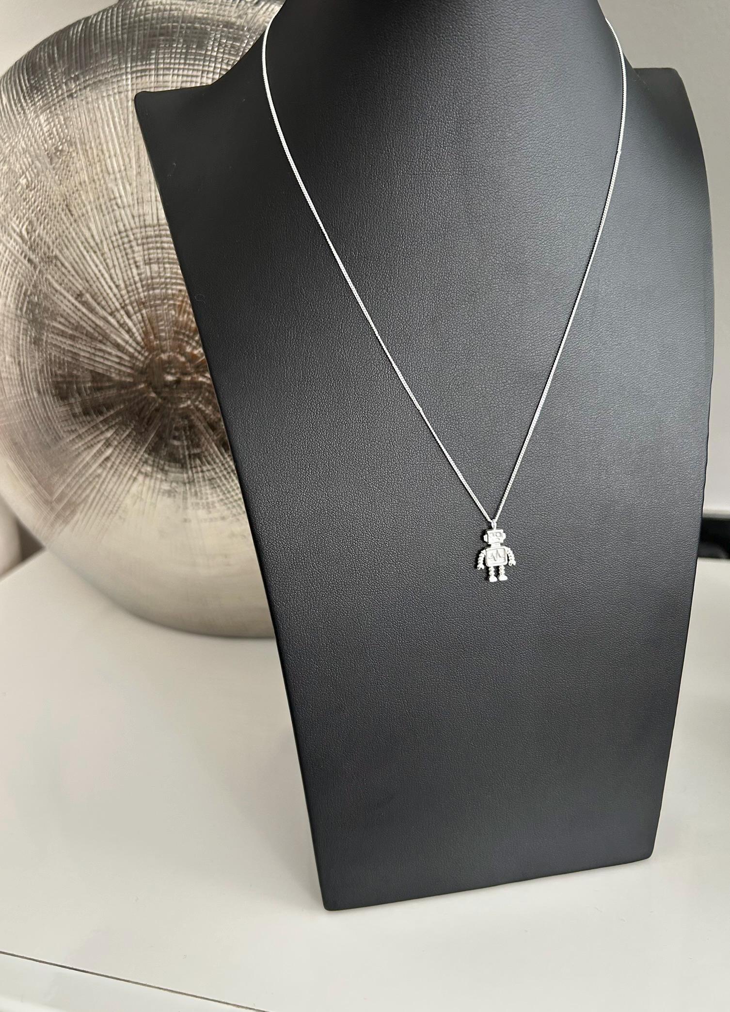 Robot - 925 Sterling Silver Plain Pendant Necklace Boxed