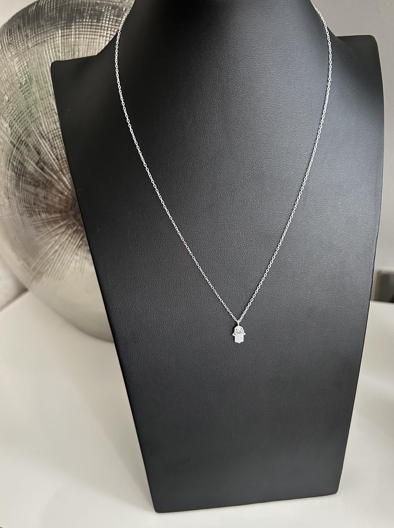 Sterling Silver Hamsa Hand Necklace: Cubic Zirconia Fatima Pendant