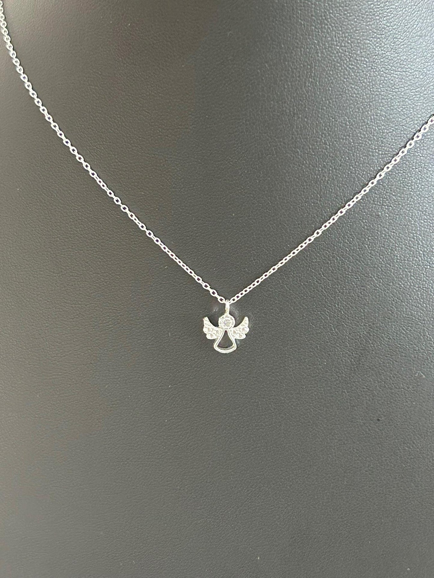 Angel Pendant Necklace with Cubic Zirconia in Sterling Silver