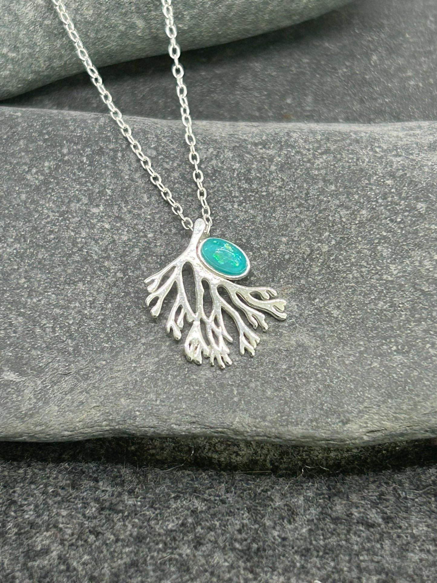 Coral Reef - 925 Sterling Silver Pendant and Necklaces (Aqua Opal & Silver), Gift‑Ready