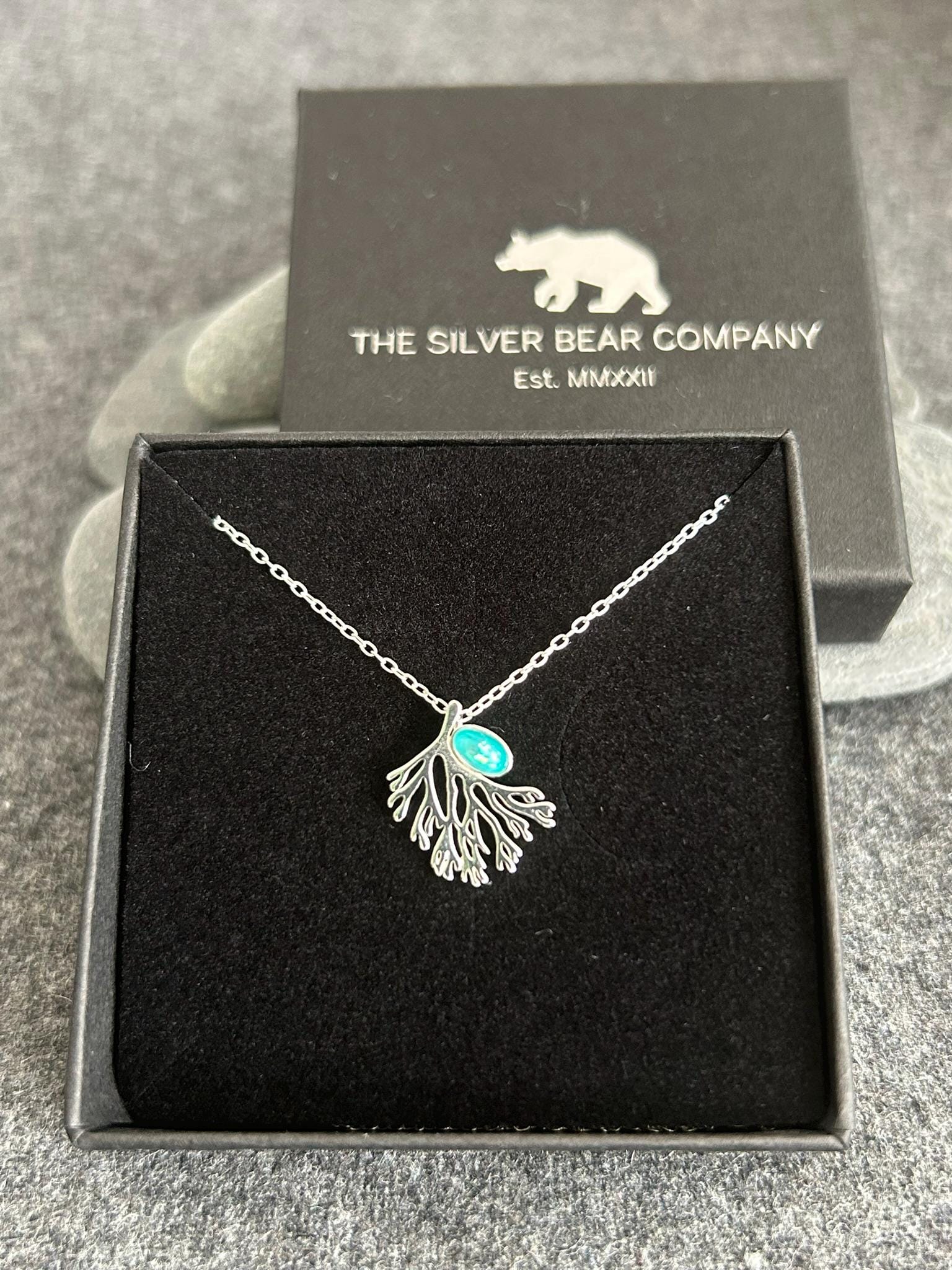 Coral Reef - 925 Sterling Silver Pendant and Necklaces (Aqua Opal & Silver), Gift‑Ready