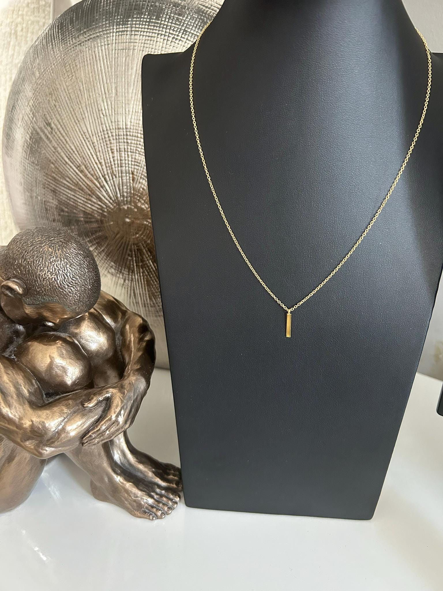 Bar Drop Pendant Necklace in Gold Plated 925 Sterling Silver