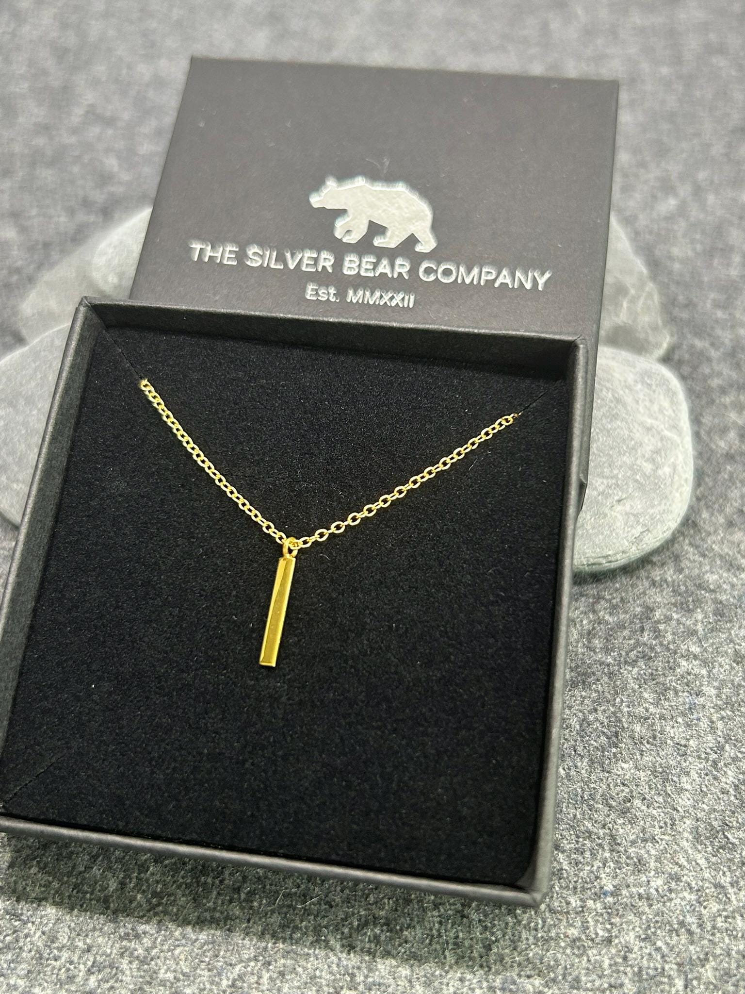 Bar Drop - 14k Gold Plated 925 Sterling Silver Necklace and Pendant. Boxed