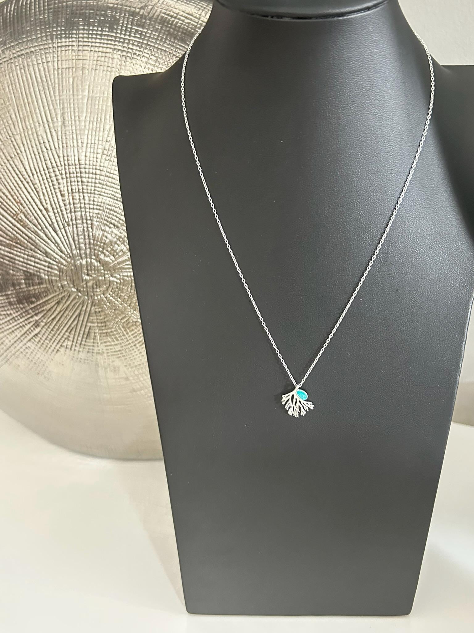Coral Reef - 925 Sterling Silver Pendant and Necklaces (Aqua Opal & Silver), Gift‑Ready