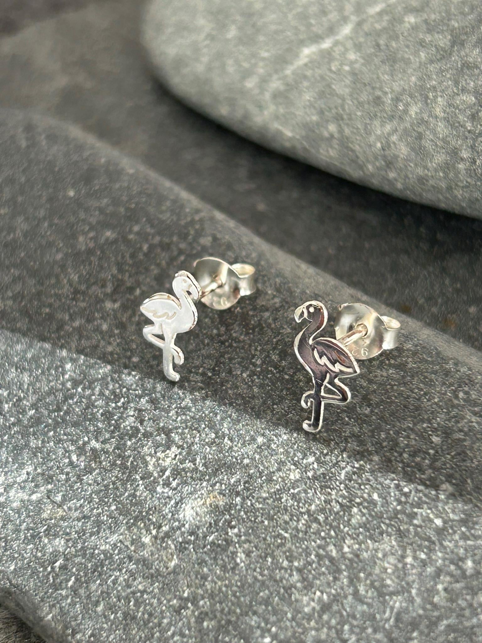 Flamingo - 925 Sterling Silver Plain Laser Cut Ear Studs