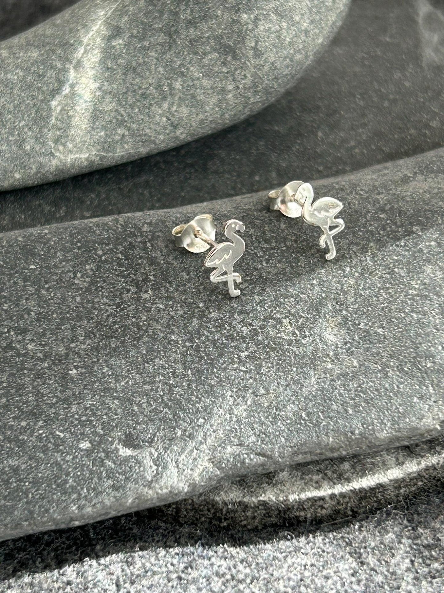 Flamingo - 925 Sterling Silver Plain Laser Cut Ear Studs