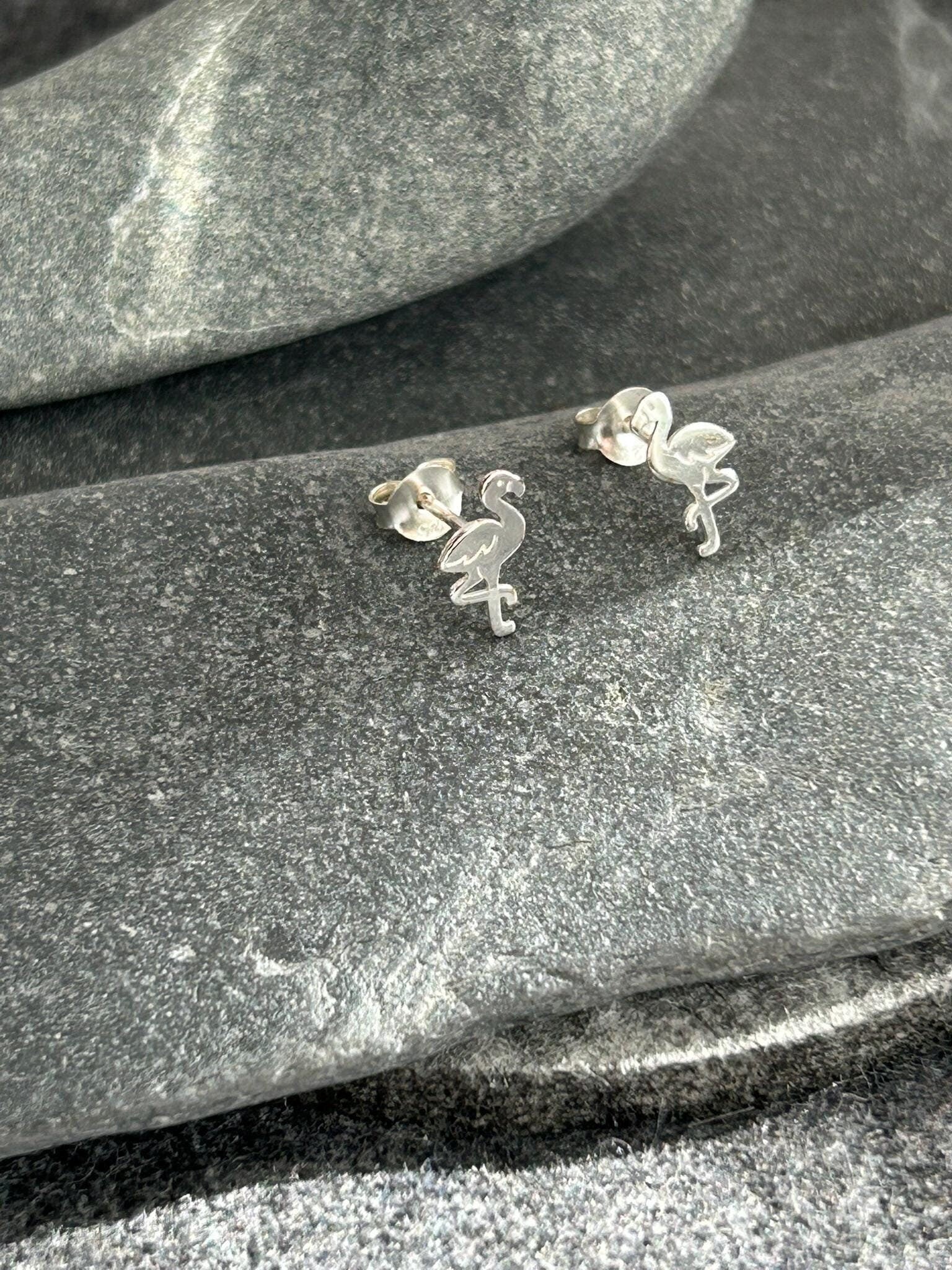 Flamingo - 925 Sterling Silver Plain Laser Cut Ear Studs