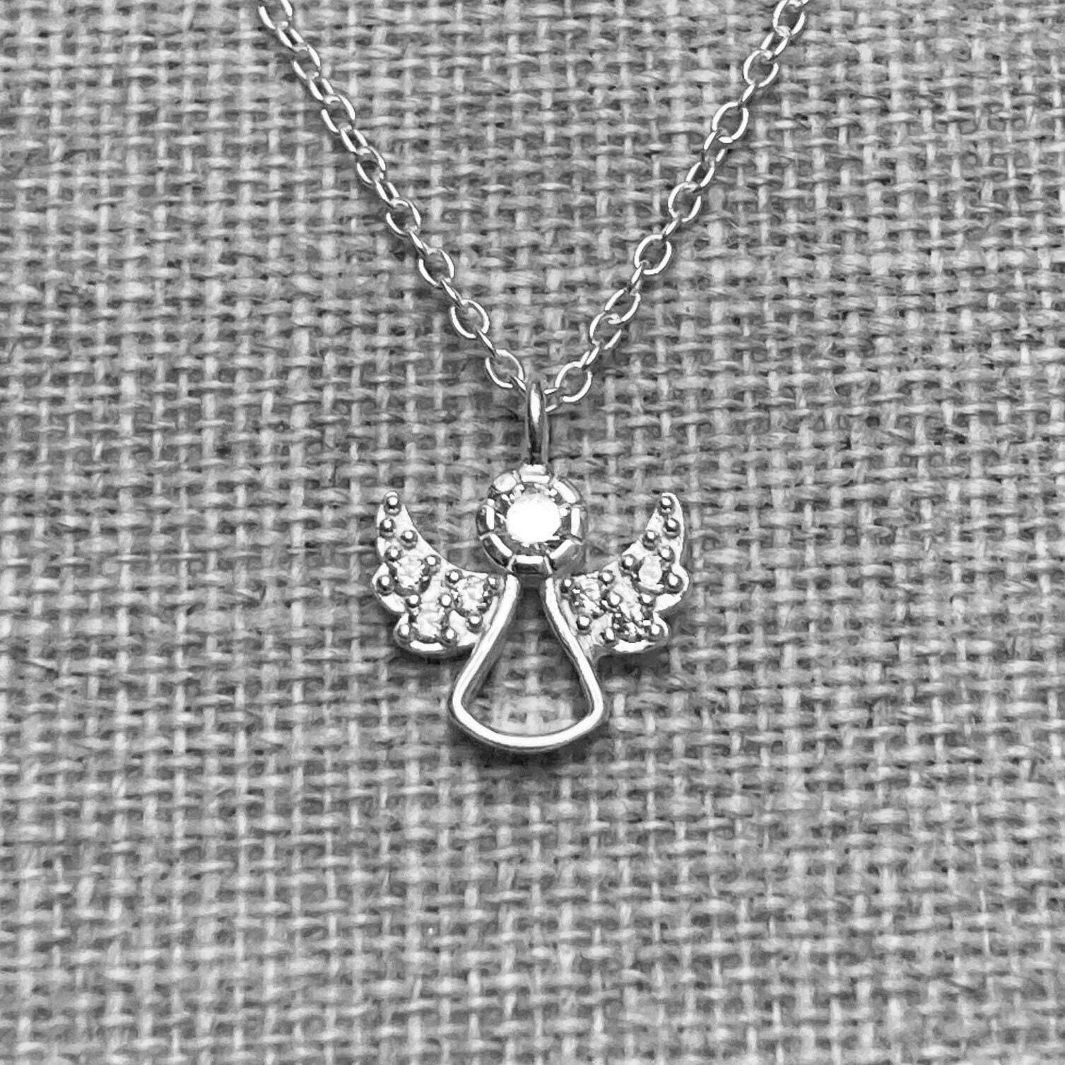 Mini Angel - 925 Sterling Silver Necklace with clear Cubic Zirconia CZ stylised Angel Boxed