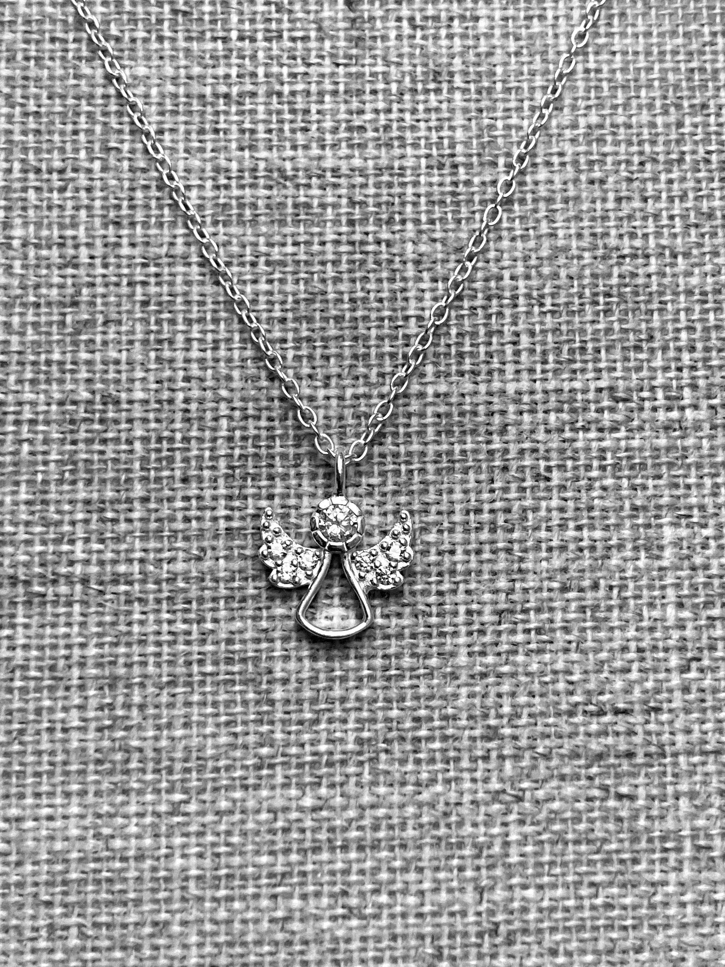 Mini Angel - 925 Sterling Silver Necklace with clear Cubic Zirconia CZ stylised Angel Boxed