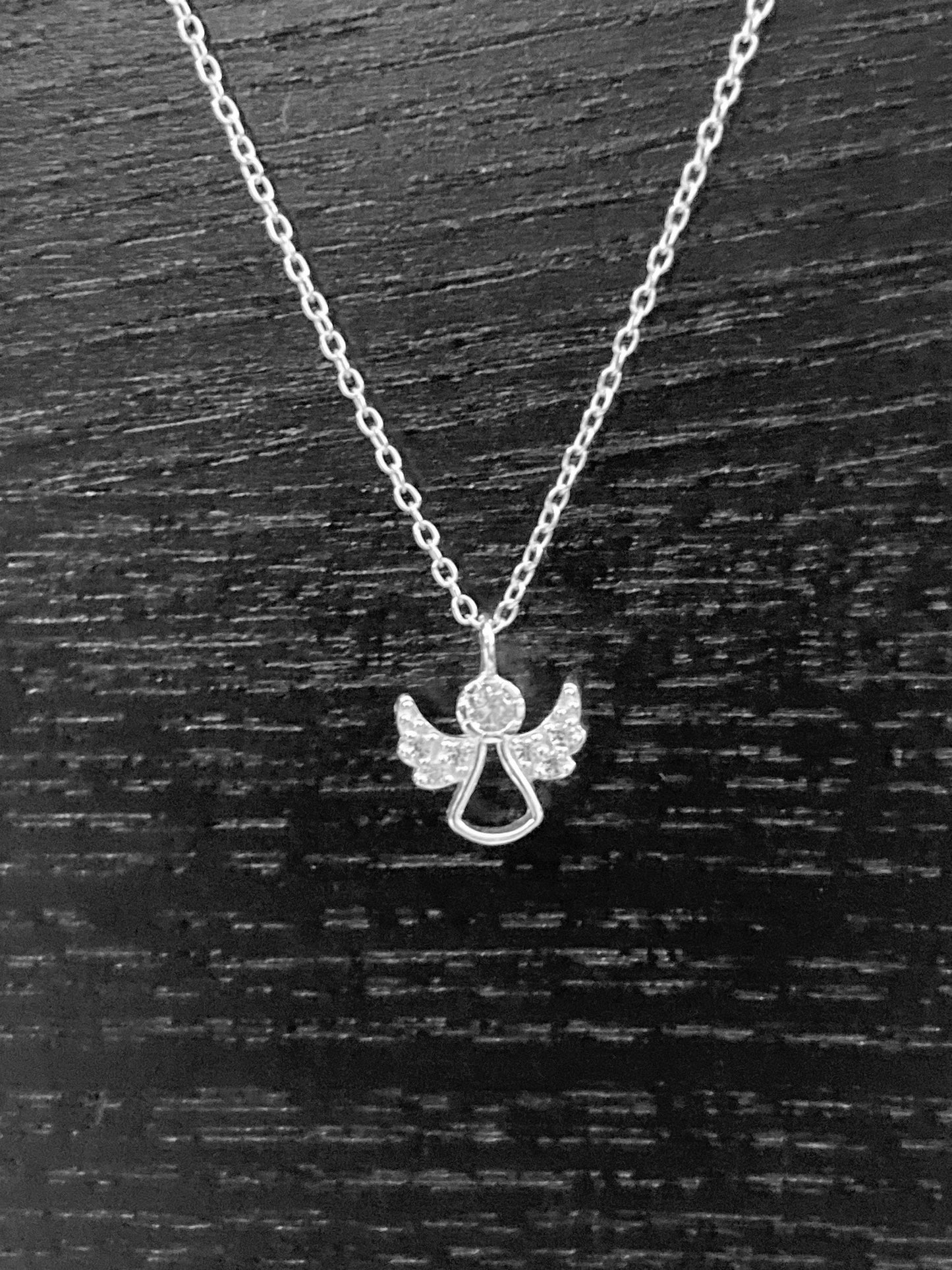 Mini Angel - 925 Sterling Silver Necklace with clear Cubic Zirconia CZ stylised Angel Boxed