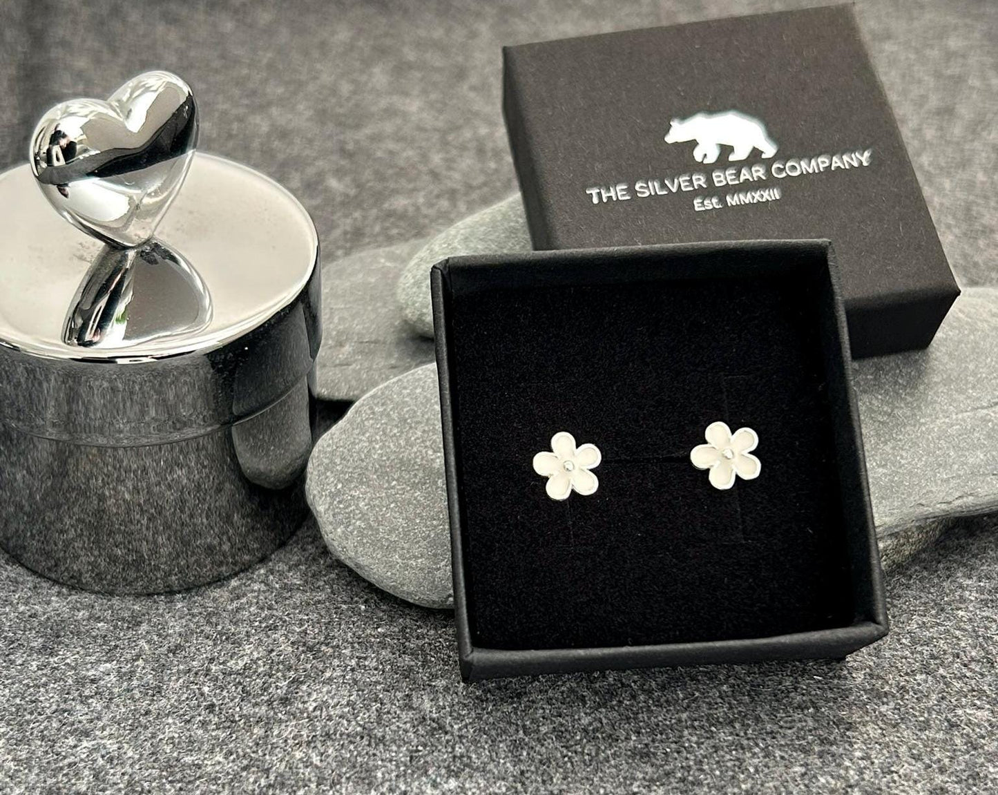 Flower Cosmos - 925 Sterling Silver Plain White Ear Studs