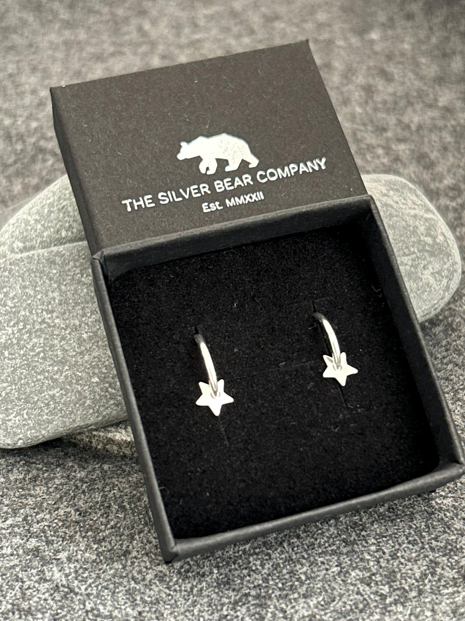 Star - 925 Sterling Silver Bar Charm Ear Hoops