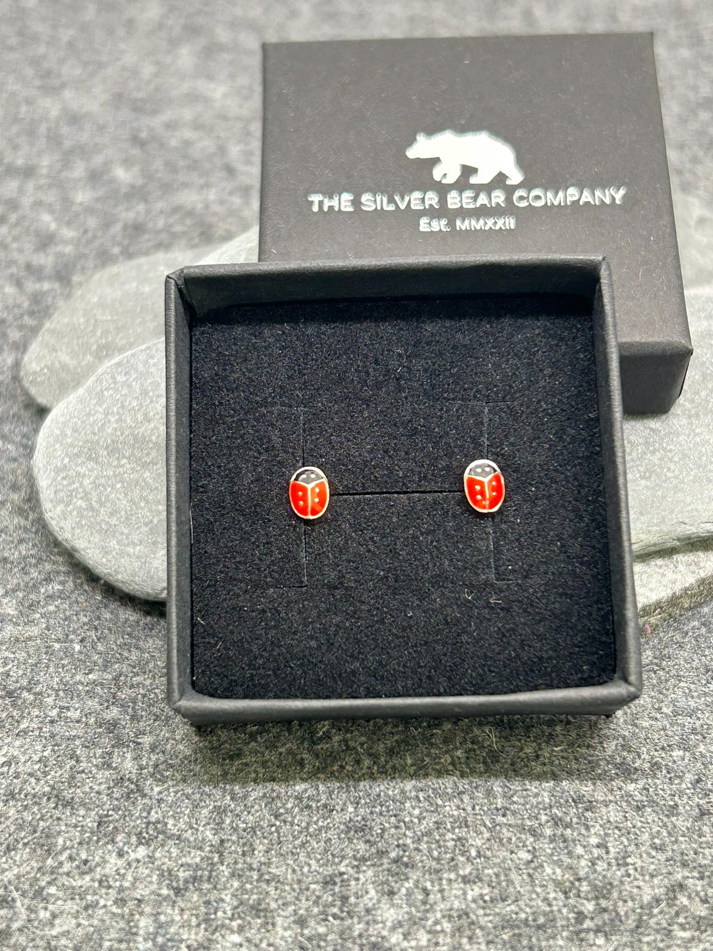 Mini Ladybird - 925 Sterling Silver Colourful Stud Earrings