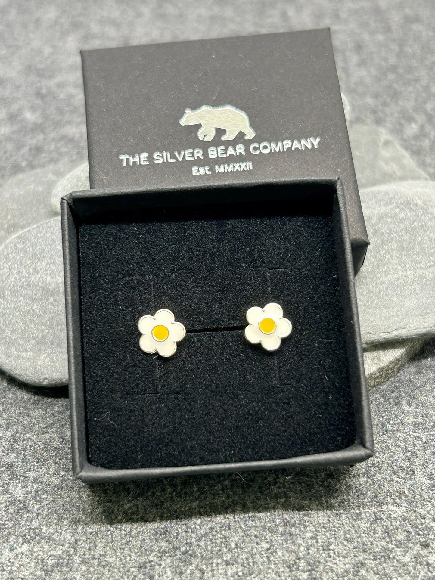 Flower Daisy - 925 Sterling Silver Plain Colourful Ear Studs
