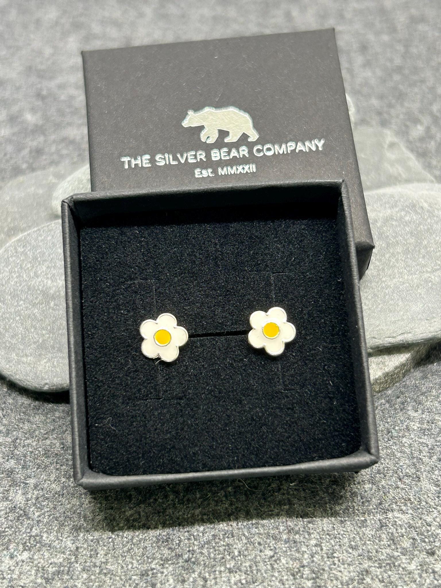 Flower Daisy - 925 Sterling Silver Plain Colourful Ear Studs