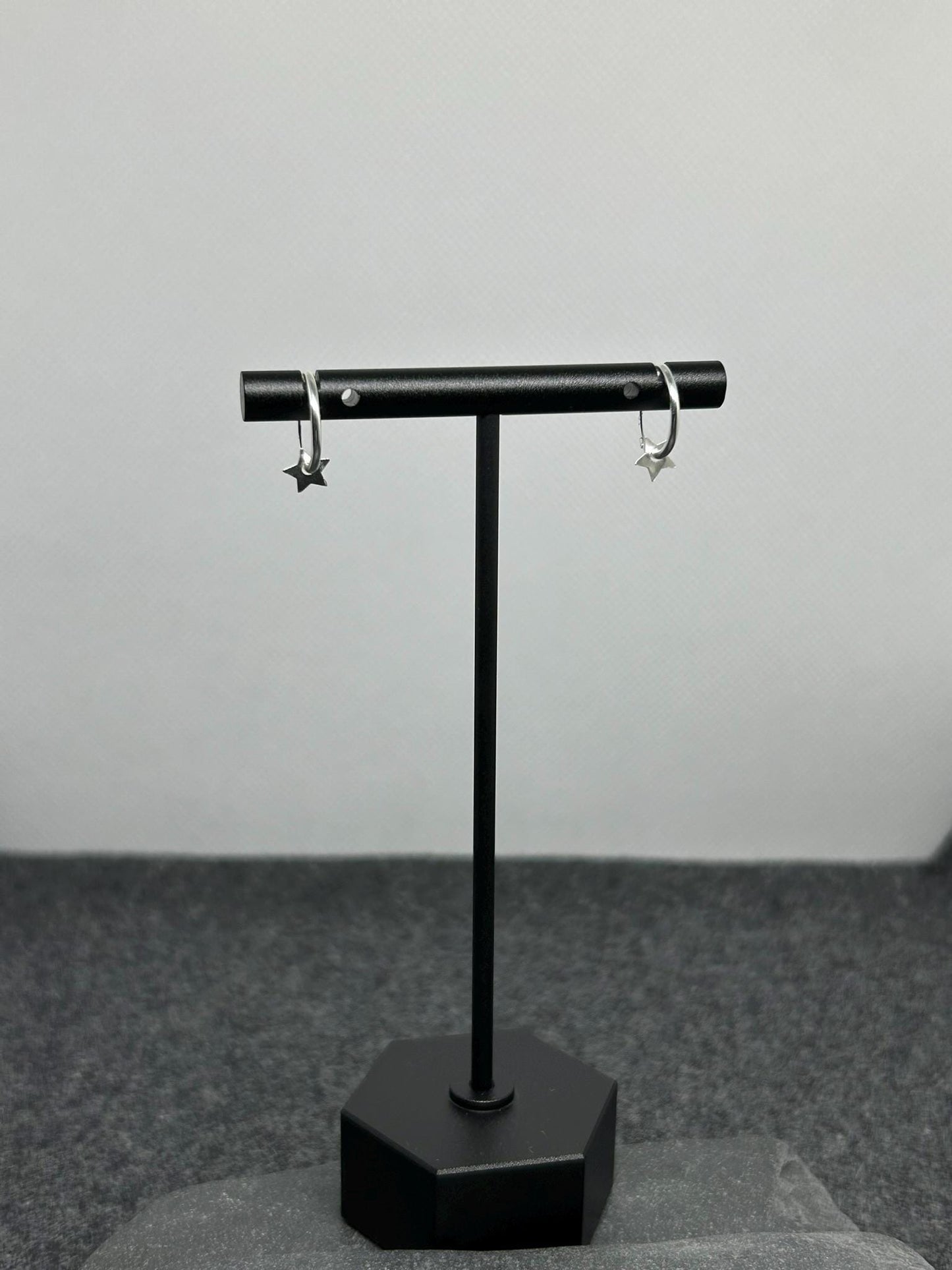 Star - 925 Sterling Silver Bar Charm Ear Hoops