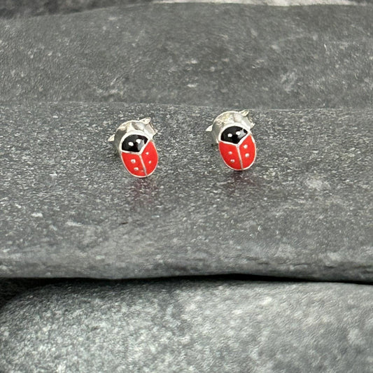 Mini Ladybird - 925 Sterling Silver Colourful Stud Earrings