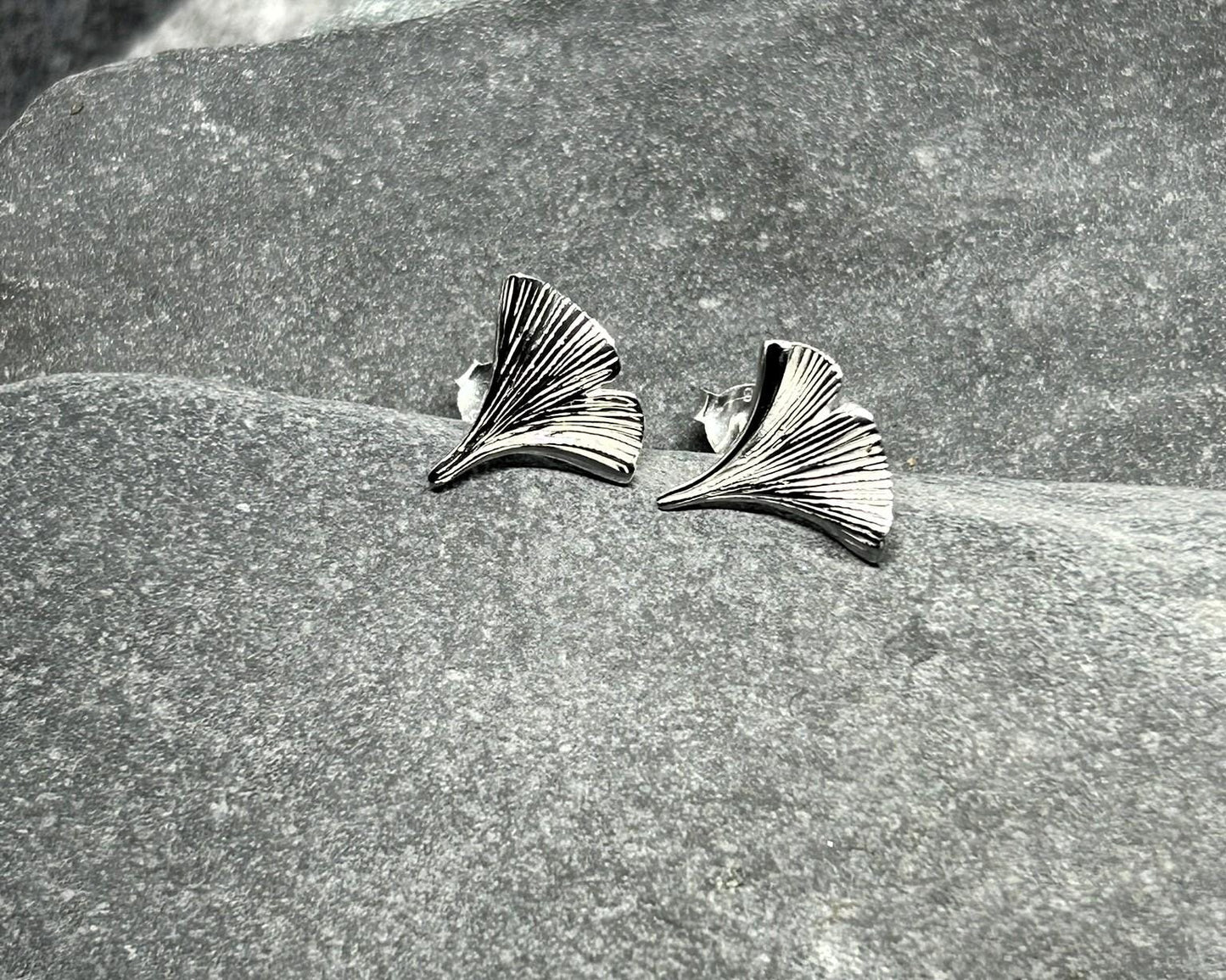 Ginkgo Leaf - 925 Sterling Silver Plain Stud Earrings