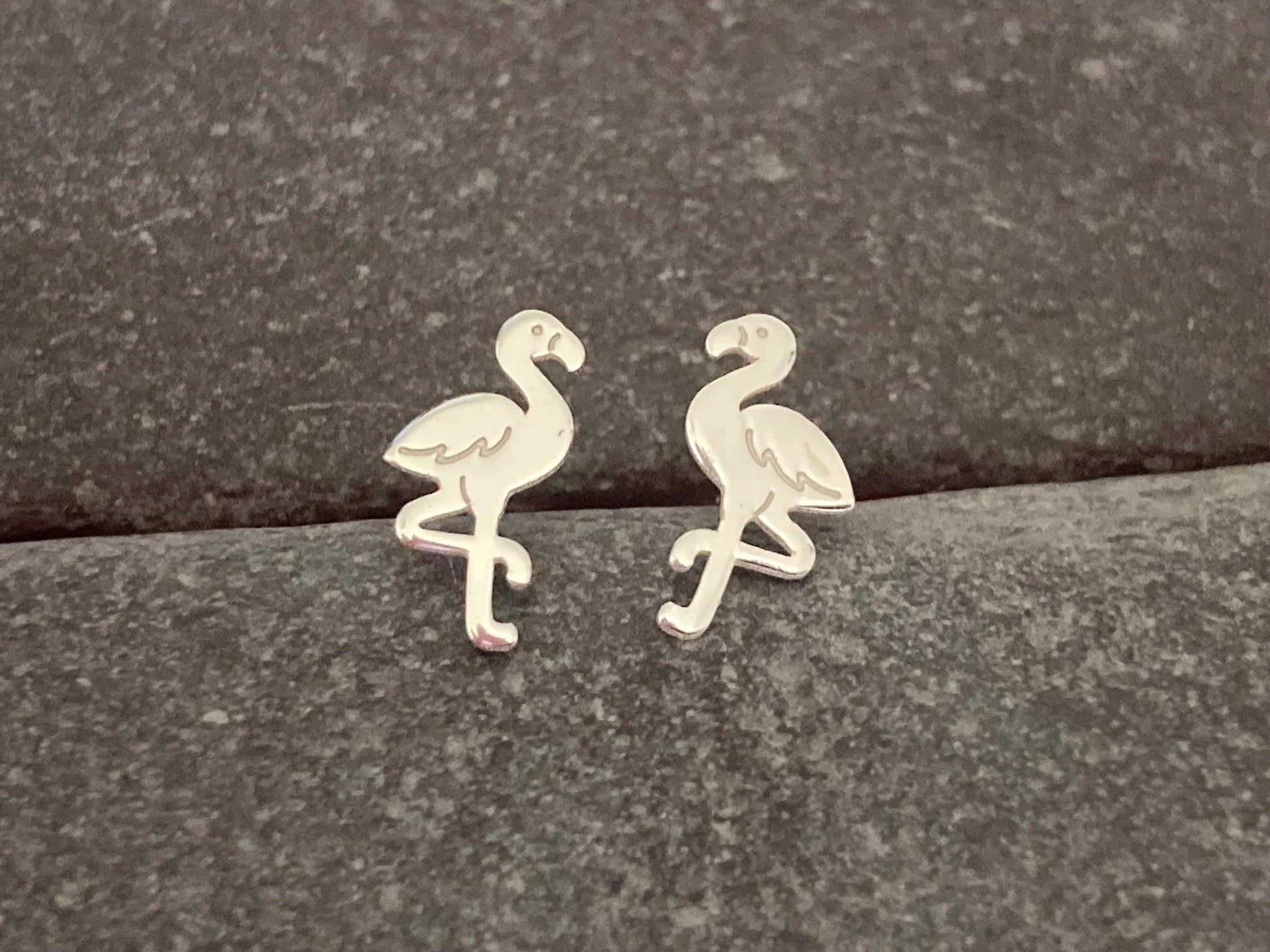 Flamingo - 925 Sterling Silver Plain Laser Cut Ear Studs