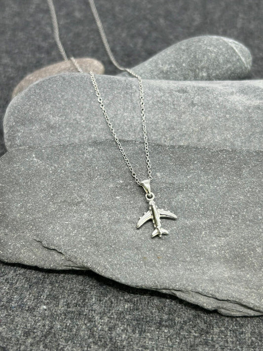 Aircraft - 925 Sterling Silver Plain Pendant and Necklace Boxed