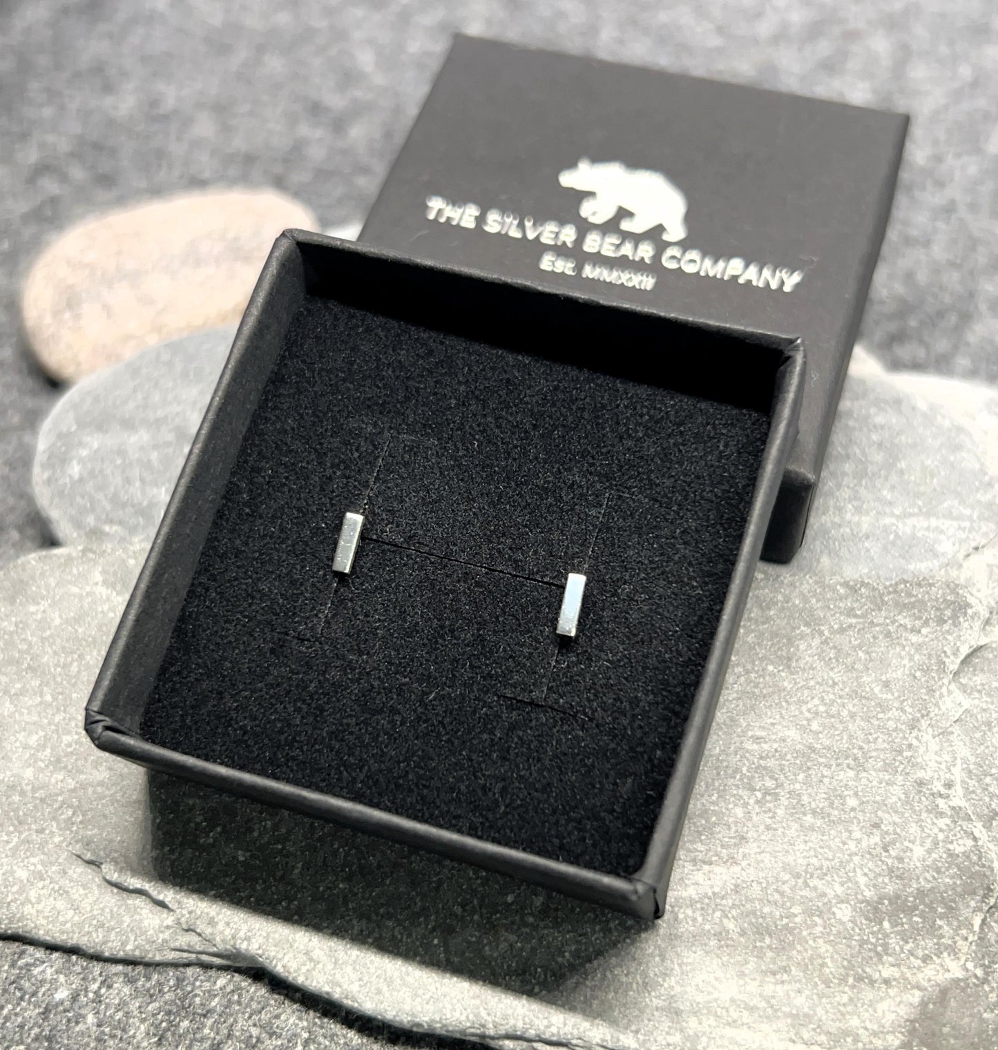 Bar - 925 Sterling Silver Plain Ear Studs Boxed