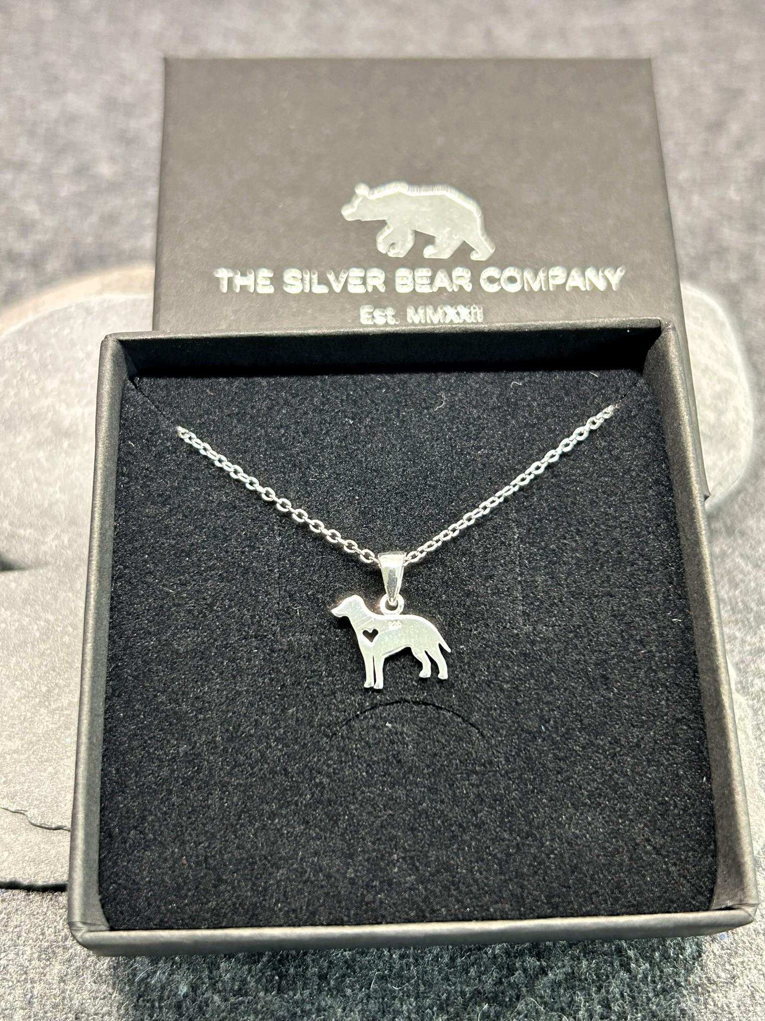 Dog with Heart - 925 Sterling Silver Plain Pendant and Necklace - Boxed