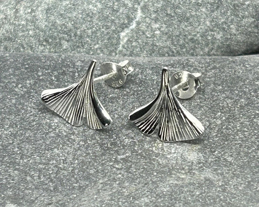 Ginkgo Leaf - 925 Sterling Silver Plain Stud Earrings