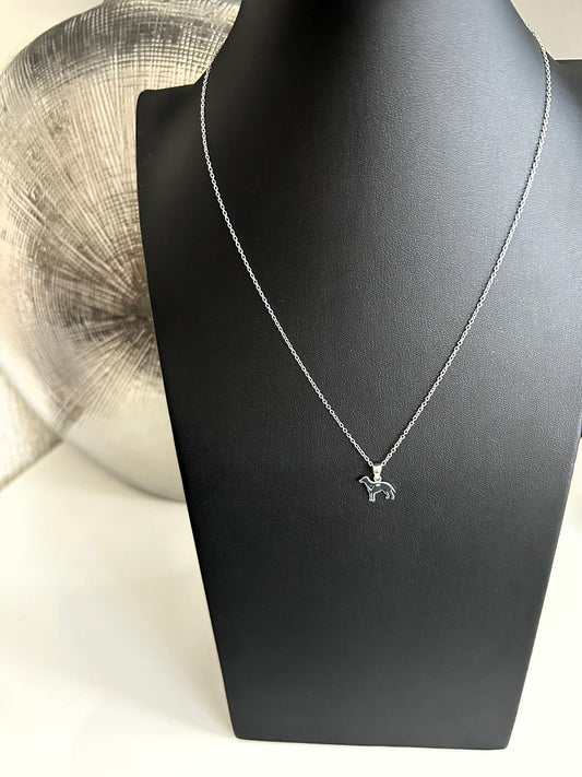 Dog with Heart - 925 Sterling Silver Plain Pendant and Necklace - Boxed