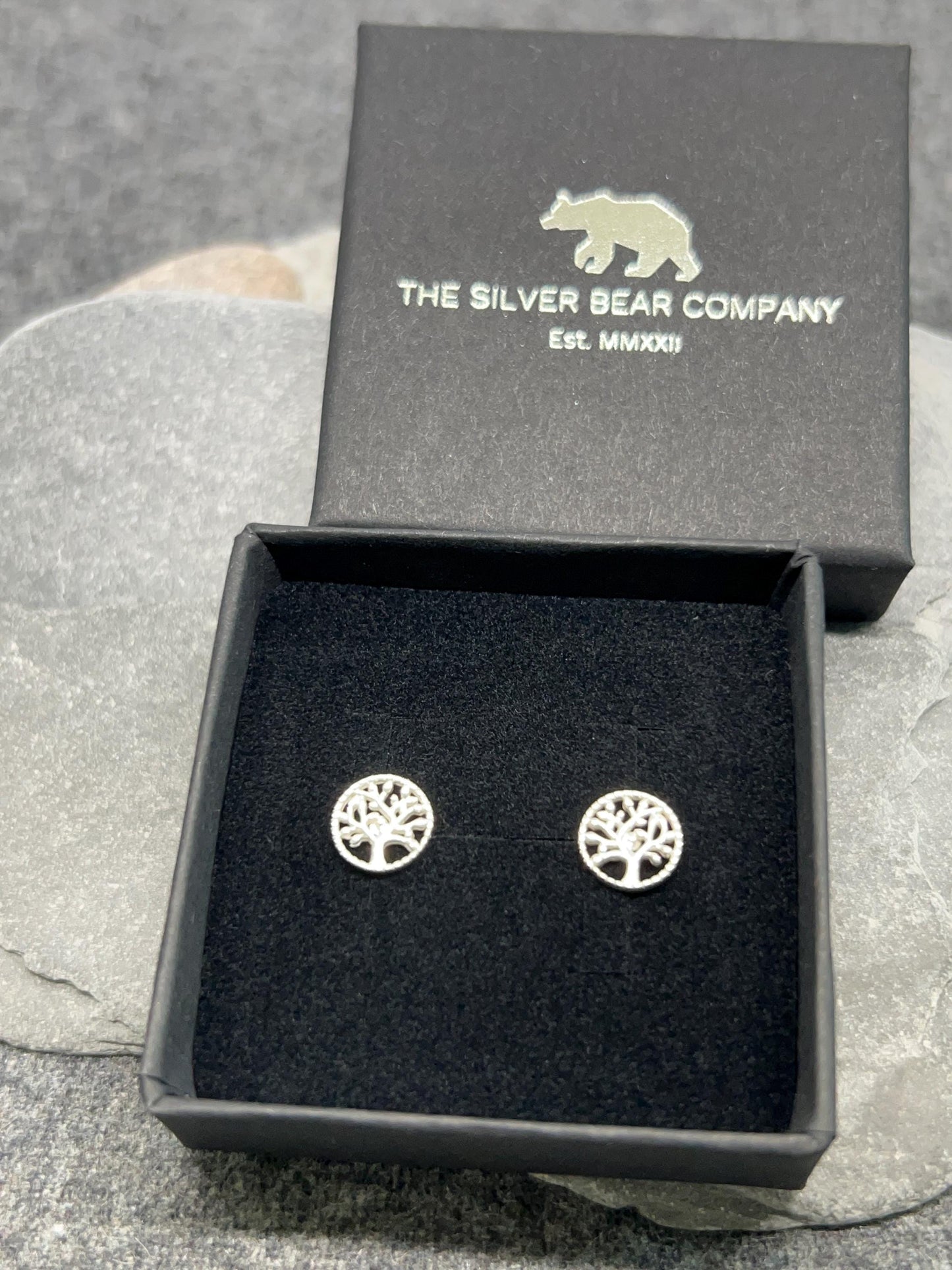 Silver Tree of Life - 925 Sterling Silver Plain Stud Earrings. Boxed