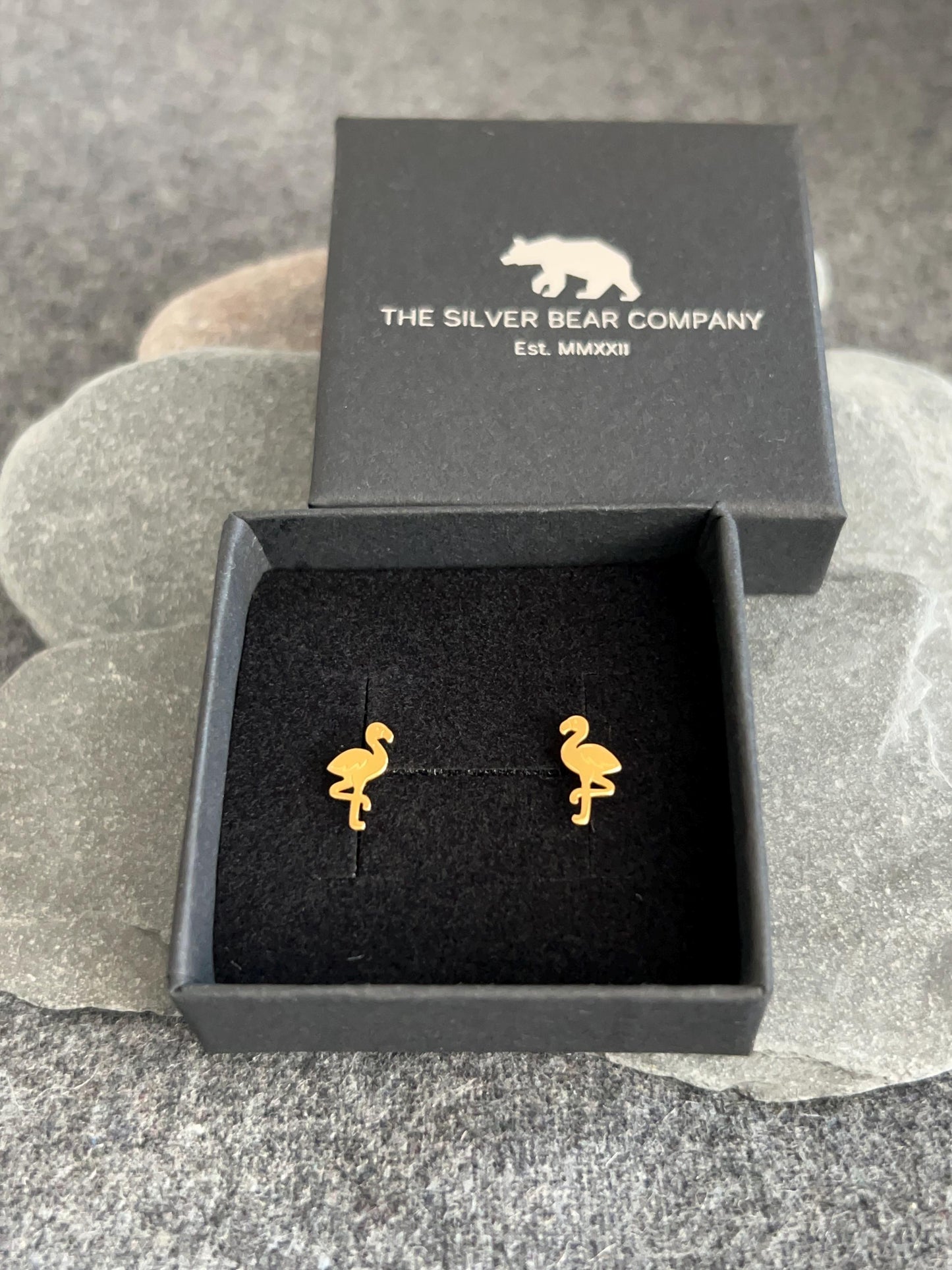 Flamingo Gold - 925 Sterling Silver Gold Plated Laser Cut Ear Studs. Boxed