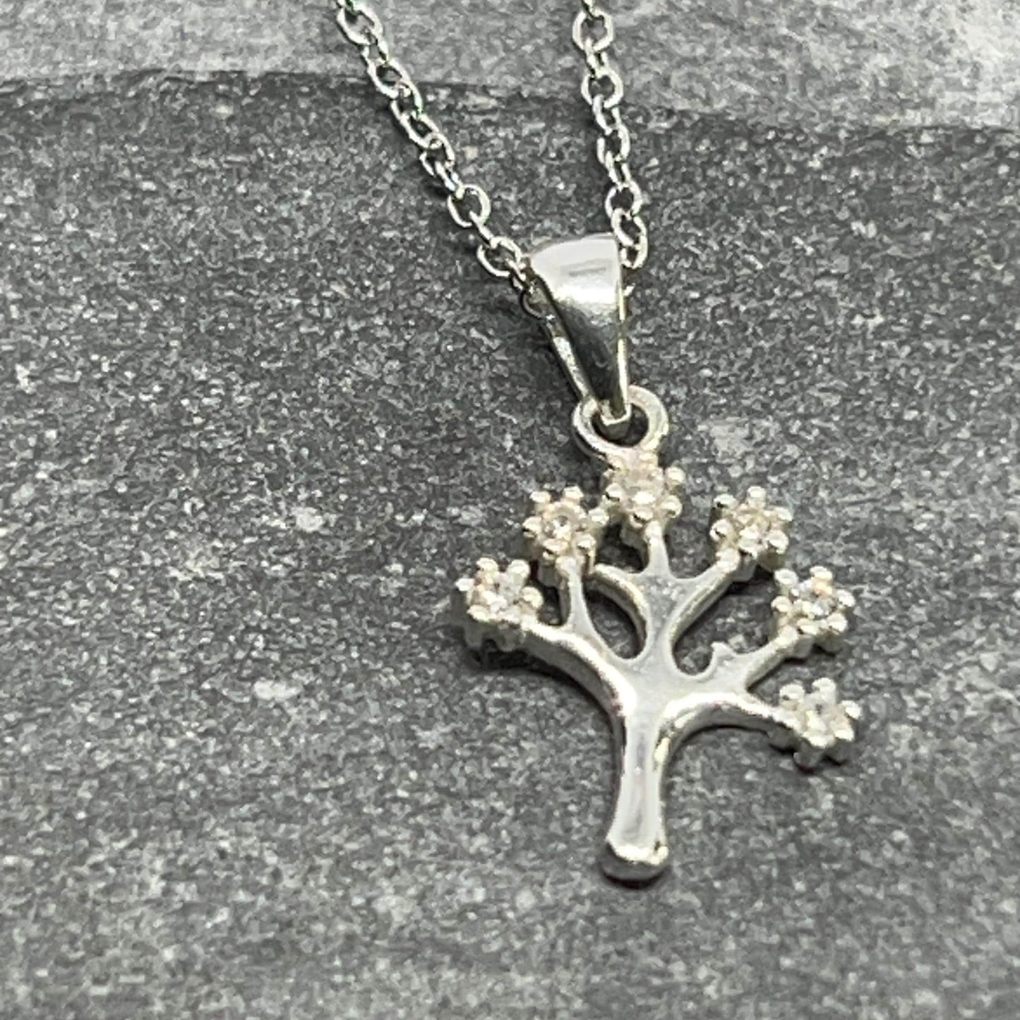 Tree - 925 Sterling Silver Jewelled Pendant with CZ Crystal and Necklace - Boxed
